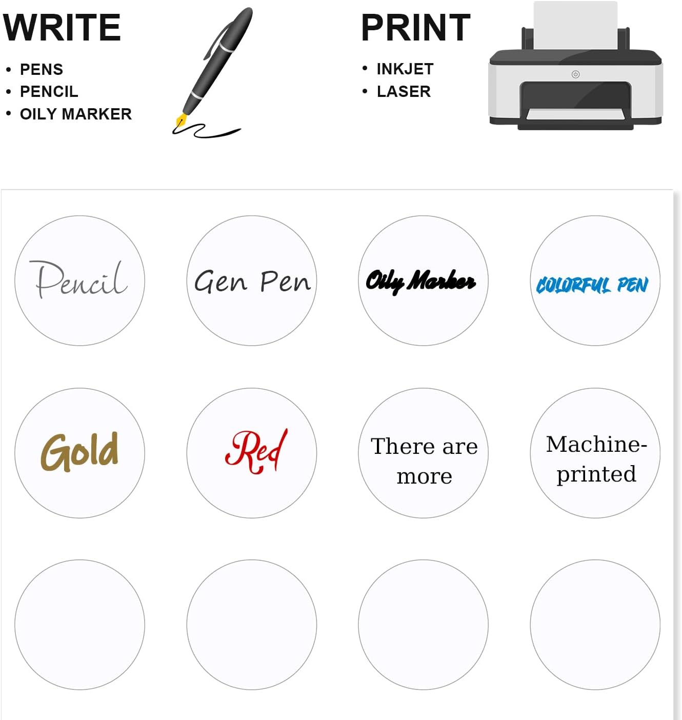 Methdic 1.5" Diameter High Visibility Printable Round Labels,Matte White,600 Customizable Blank Stickers