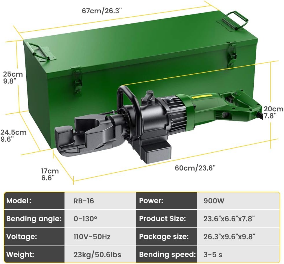 Anbull 900W Electric Rebar Bender,Hydraulic Rebar Bending Maching Bending up to 5/8 Inch #5 16mm Rebar, Bending Angle 0-130 Degrees Rebar Bending Machine with Positioning Bolt