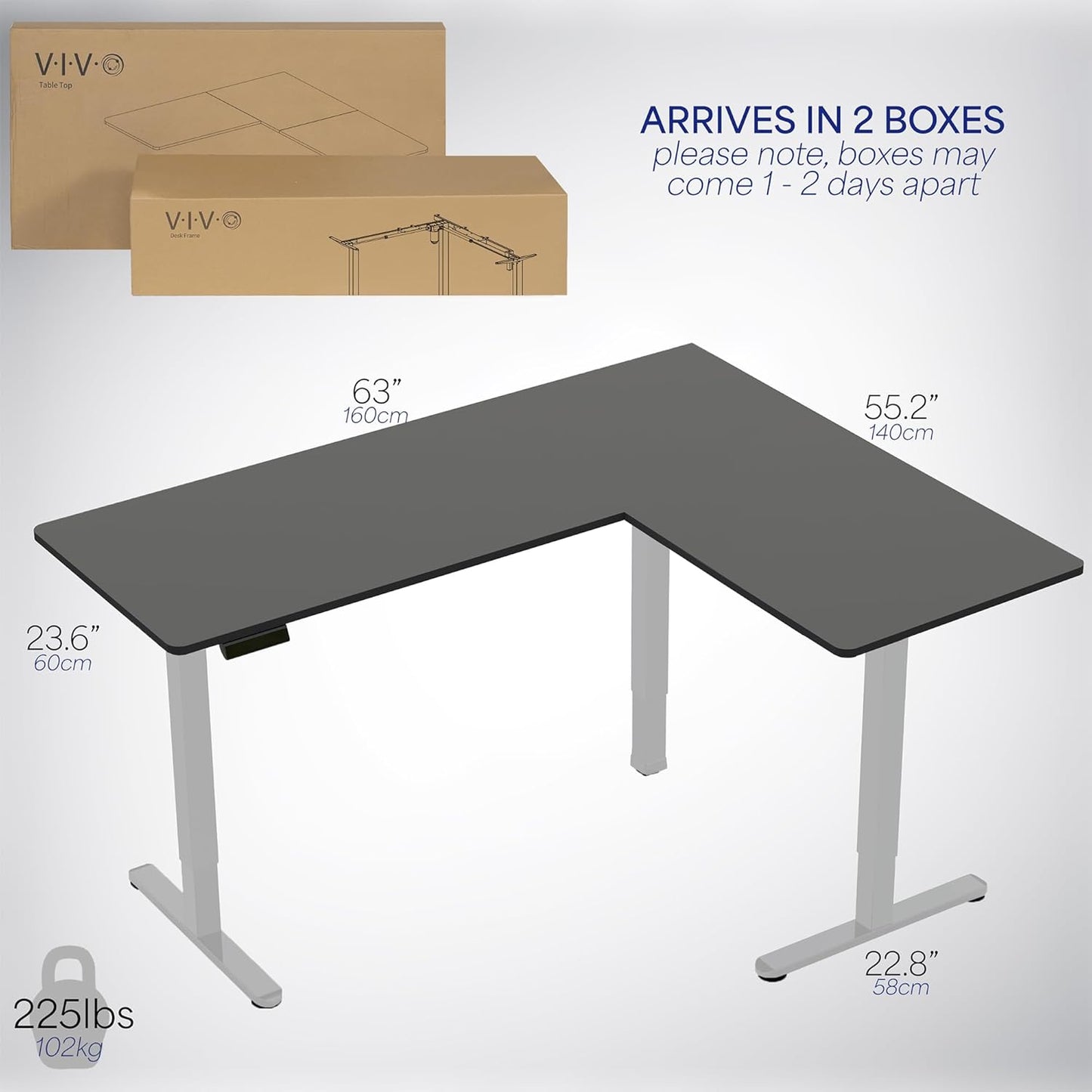 VIVO Electric Corner L-Shaped 63 x 55 in Standing Desk, Memory Height Adjustment, Black Top Gray Frame, DESK-E3CTGB