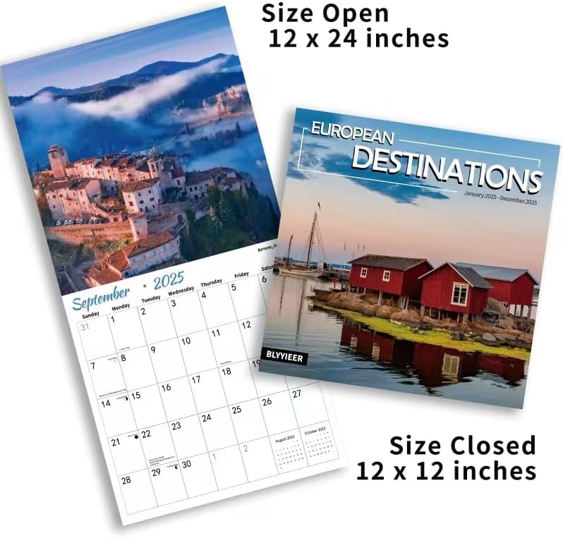 2025 Wall Calendar, European Destinations Wall Calendars,2025 Monthly Calendars,Take a Tour of Europe, Thick Glossy Paper, Organizing & Planning