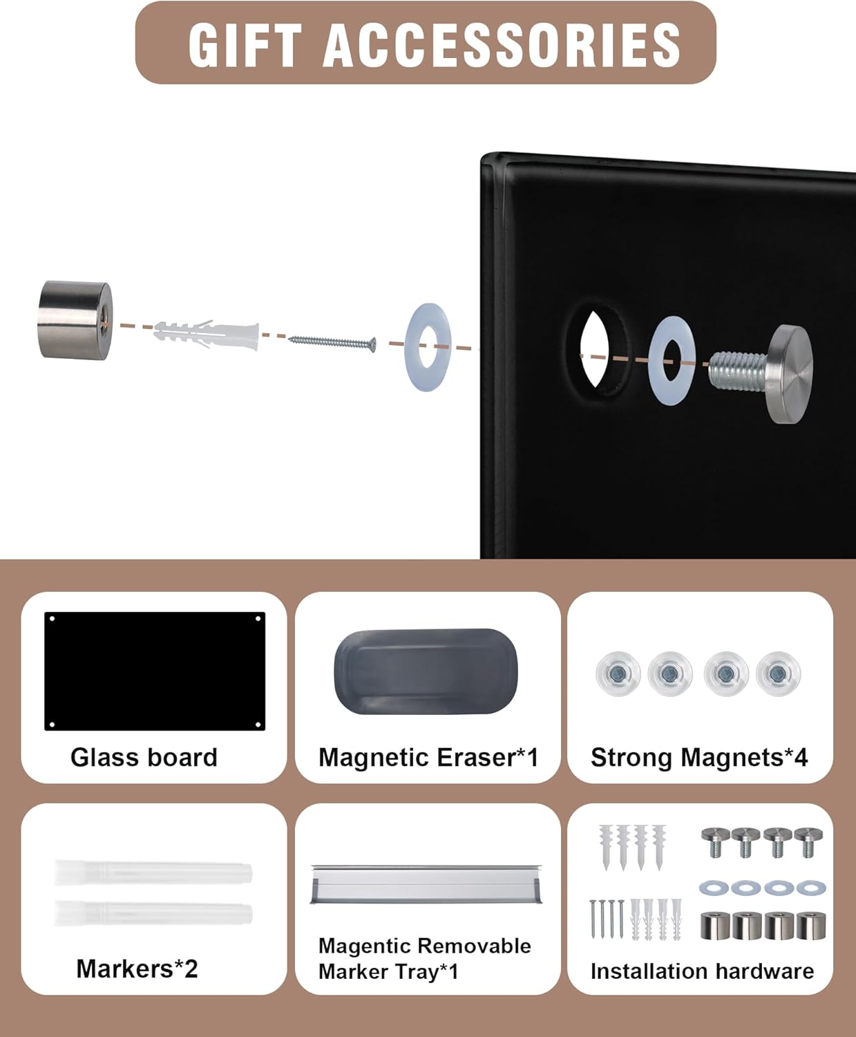 Magnetic Glass Whiteboard,60"x48" Wall Mounted Frameless Dry Erase Board for Office, Home & School Black