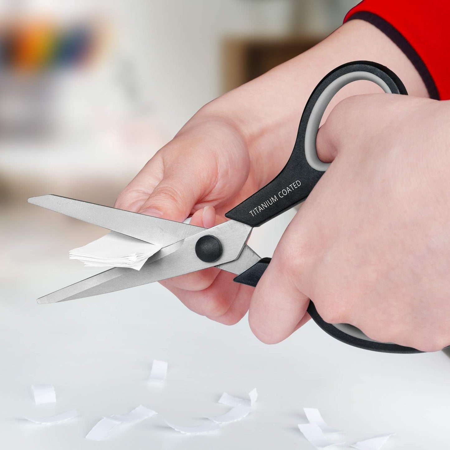 Scissors 8" Multipurpose Titanium Coated Sturdy Sharp Scissors Right/Left Handed Comfort-Grip Handles for Office Home School Sewing Fabric Craft Supplies Black