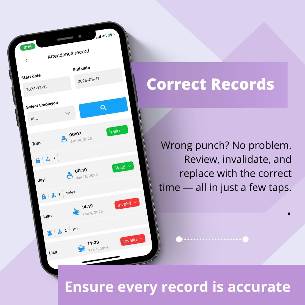 App-Based Time Clock for Small Business with 10 IC Cards – Clock in Machine for Employee Fingerprint Attendance, Time Card Machine No Monthly Fee, iOS/Android Compatible
