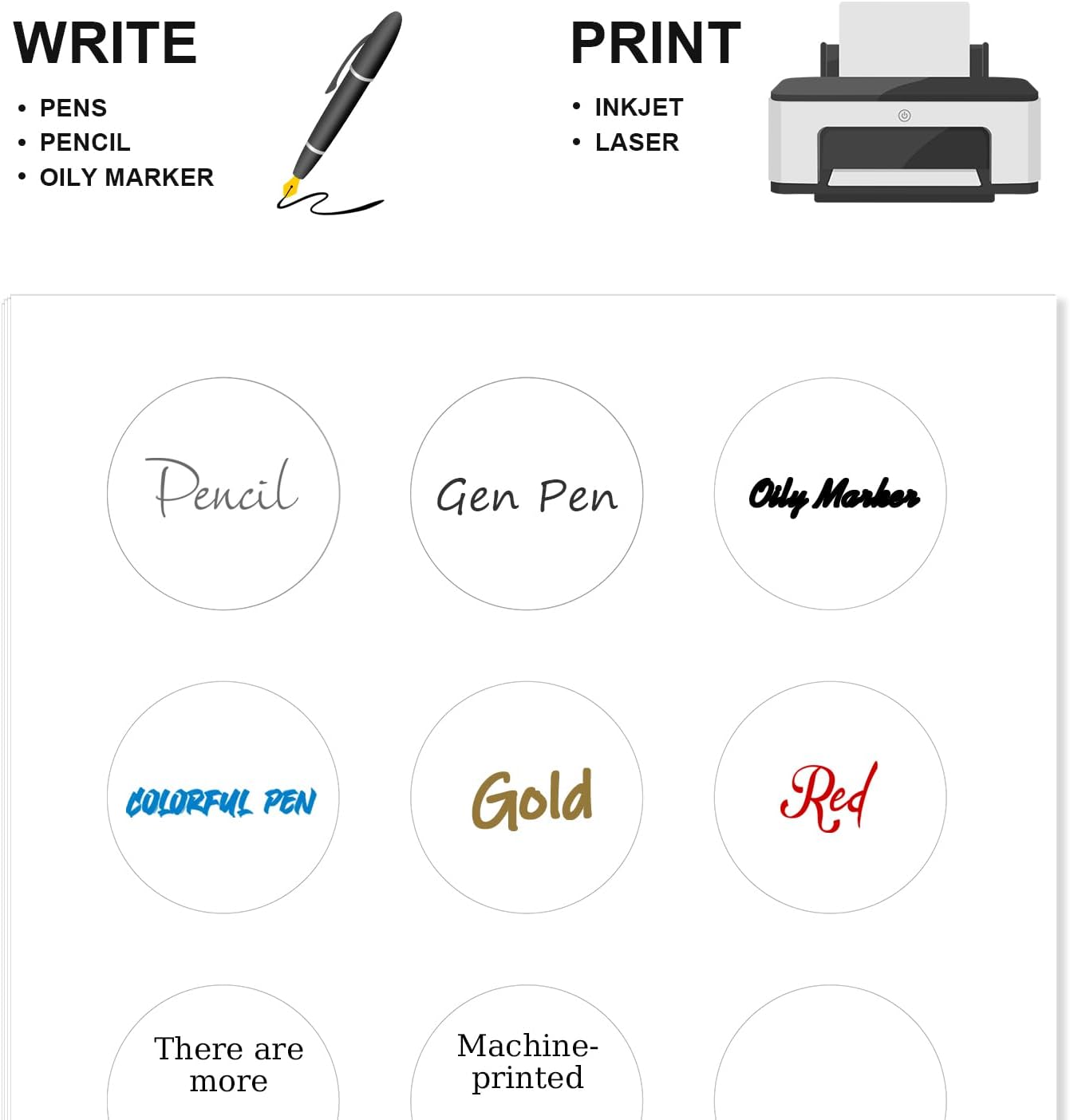 Methdic 2" Diameter High Visibility Printable Round Labels,Matte White,360 Customizable Blank Stickers