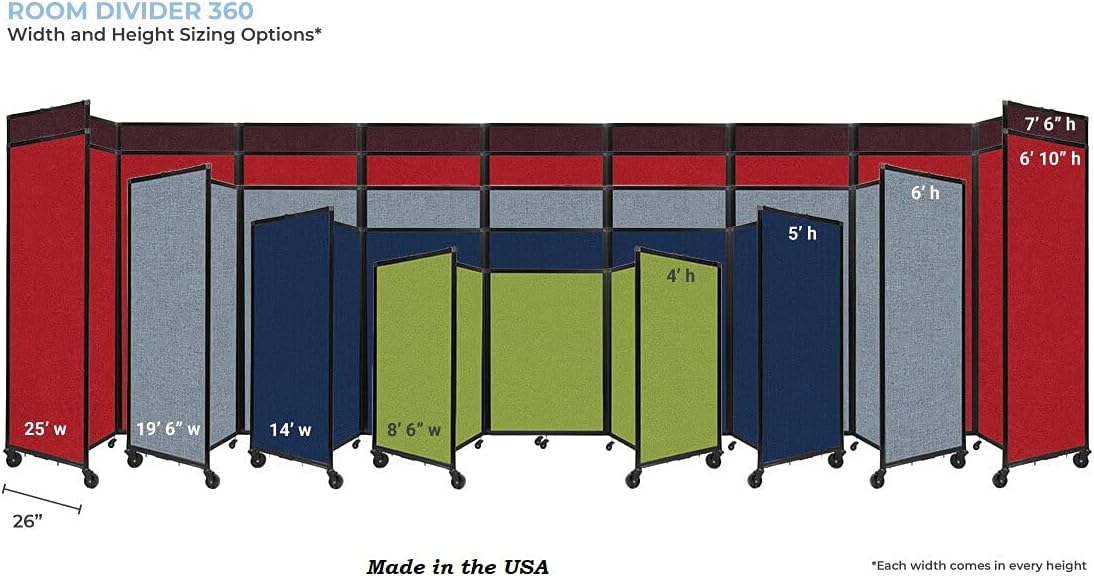 Versare Room Divider 360 Portable Wall Partition | Folding Panels | Large Freestanding Divider | Locking Wheels | Temporary Room Separator | 25' x 7'6'', Warm Pebble