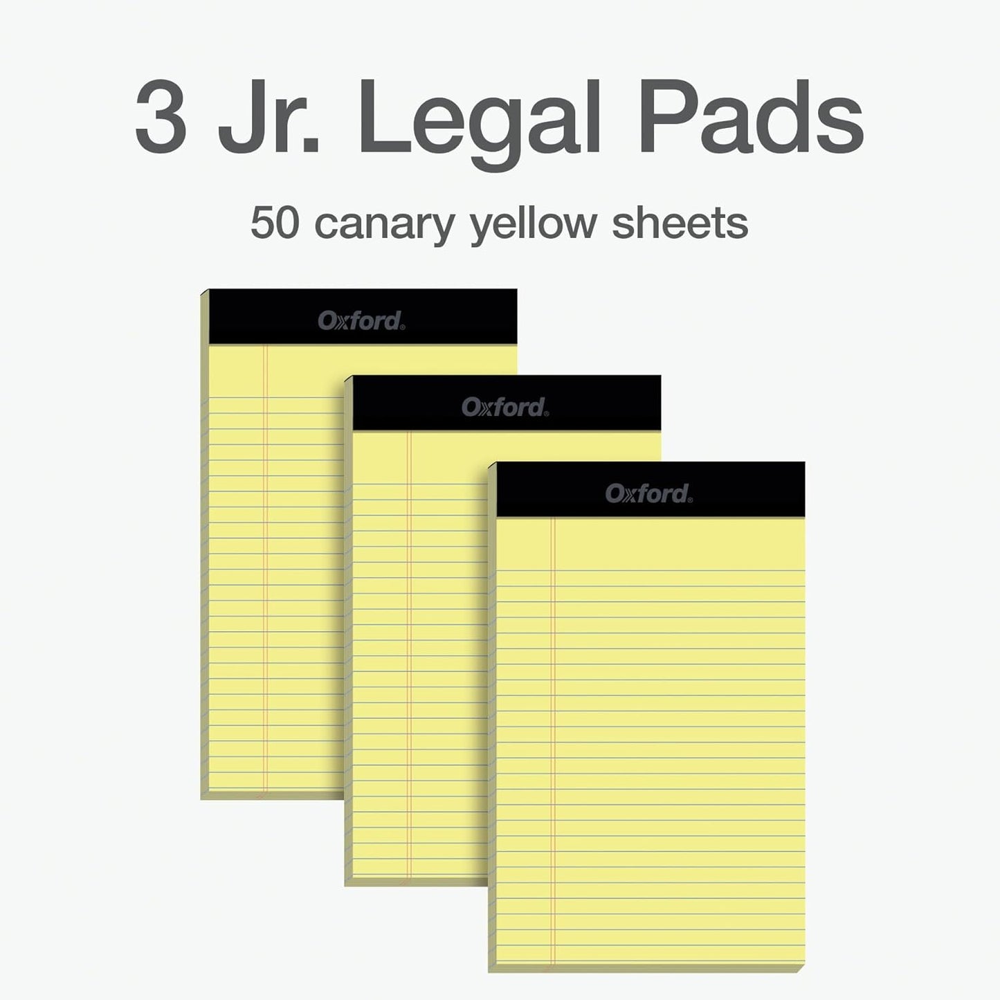 Oxford 5 x 8 Inch Legal Pads, 3 Pack, Narrow Ruled on Both Sides, Canary Yellow Paper, 50 Perforated Sheets Per Writing Pad, Proudly Made in the USA (1017033)