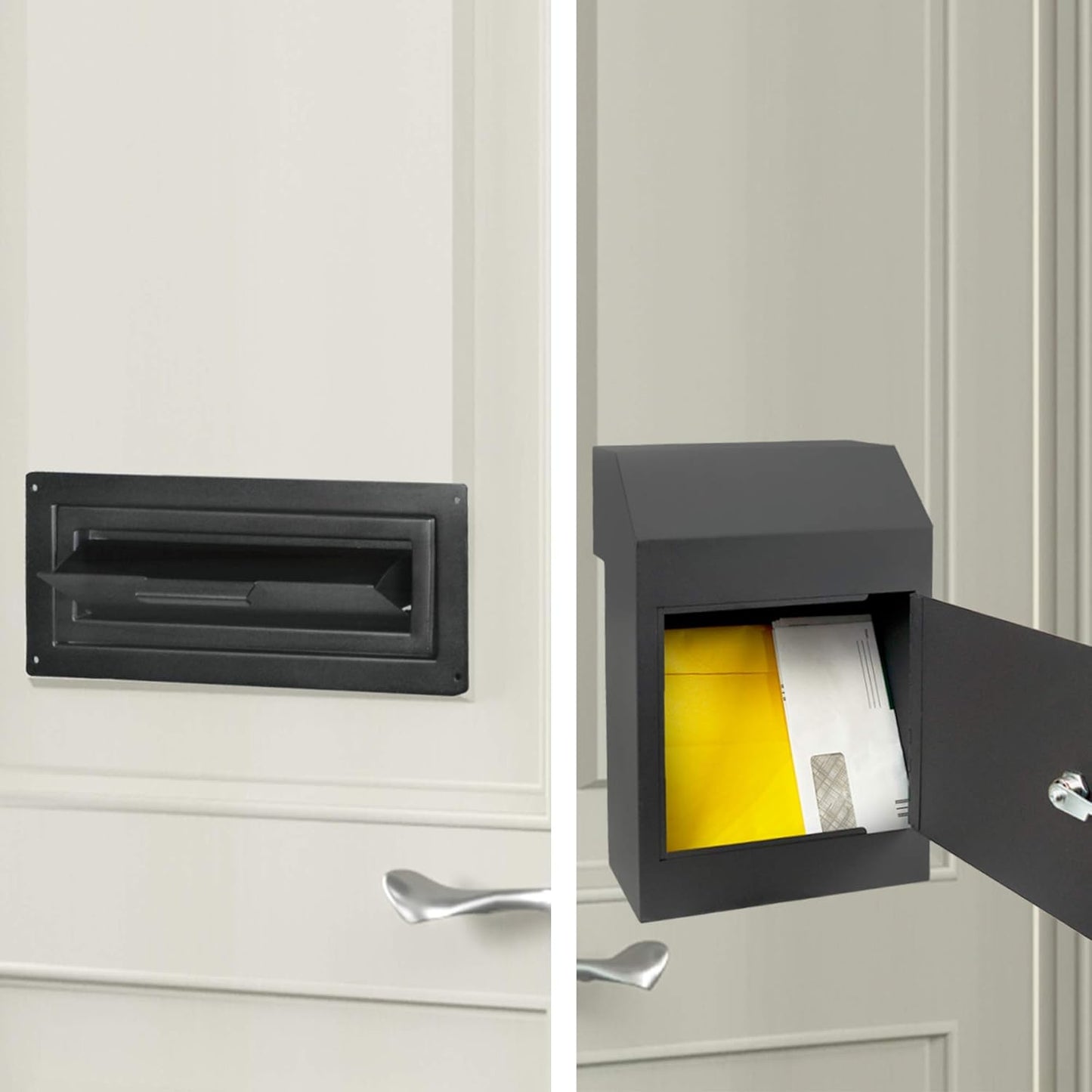 Pochar Door Drop Box for Mail, Rent, Deposit, and Night Key - Through The Door Locking Steel Mailbox with Rear Access (Black)