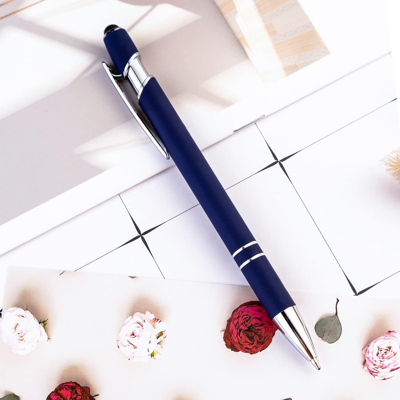 PASISIBICK 12 Pieces Blue Ballpoint Pen with Stylus Tip, 2 in 1 Stylus Stylish Pen, Premium Metal Stylus Pen for Touch Screens, Black Ink, 1.0 mm Medium Point.(12 PCS Blue)