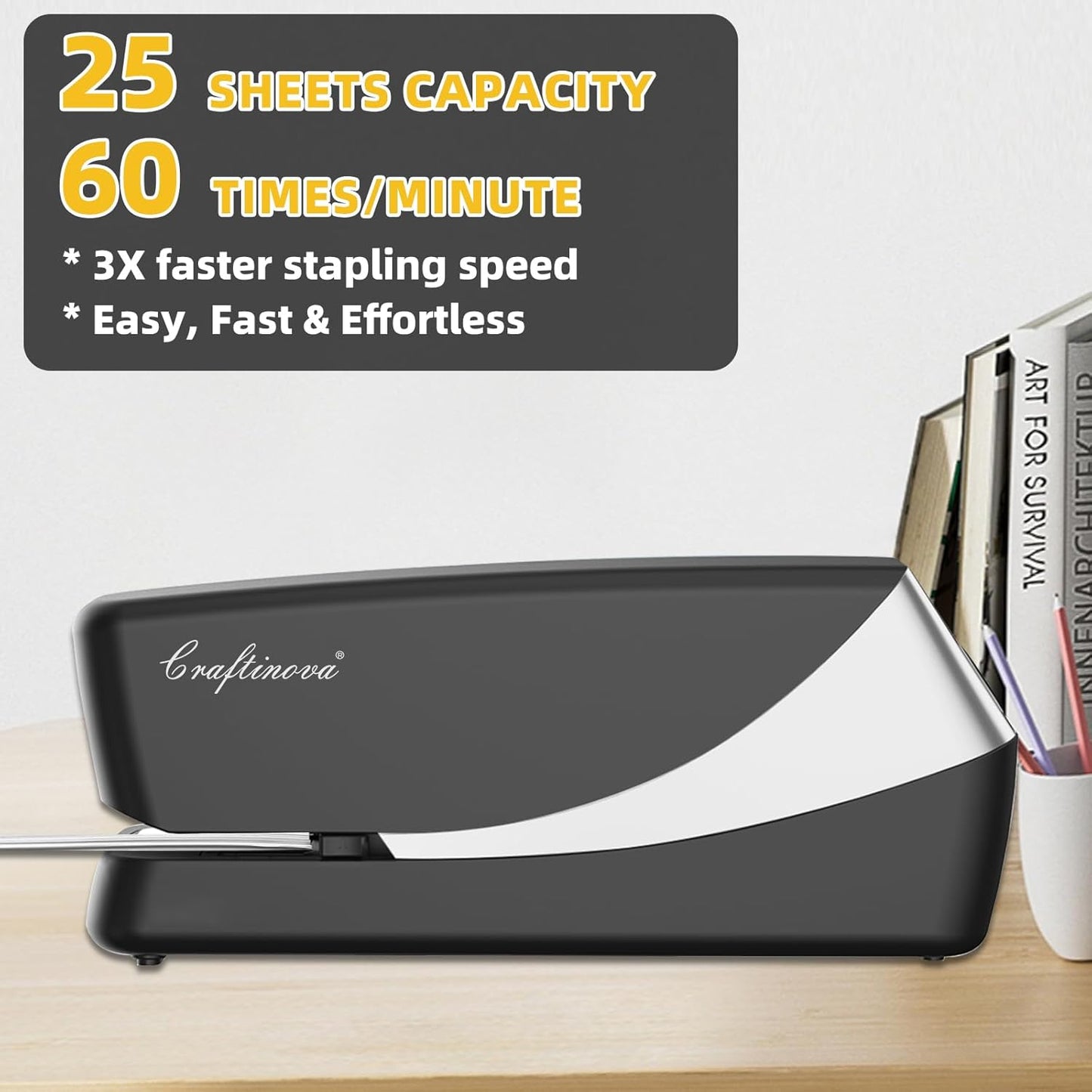Electric Stapler, Automatic Stapler, Include 2000 Staples and 1 Staple Remover, Heavy Duty, Store 210 Staples,AC or Battery Powered, 25 Sheet Capacity.