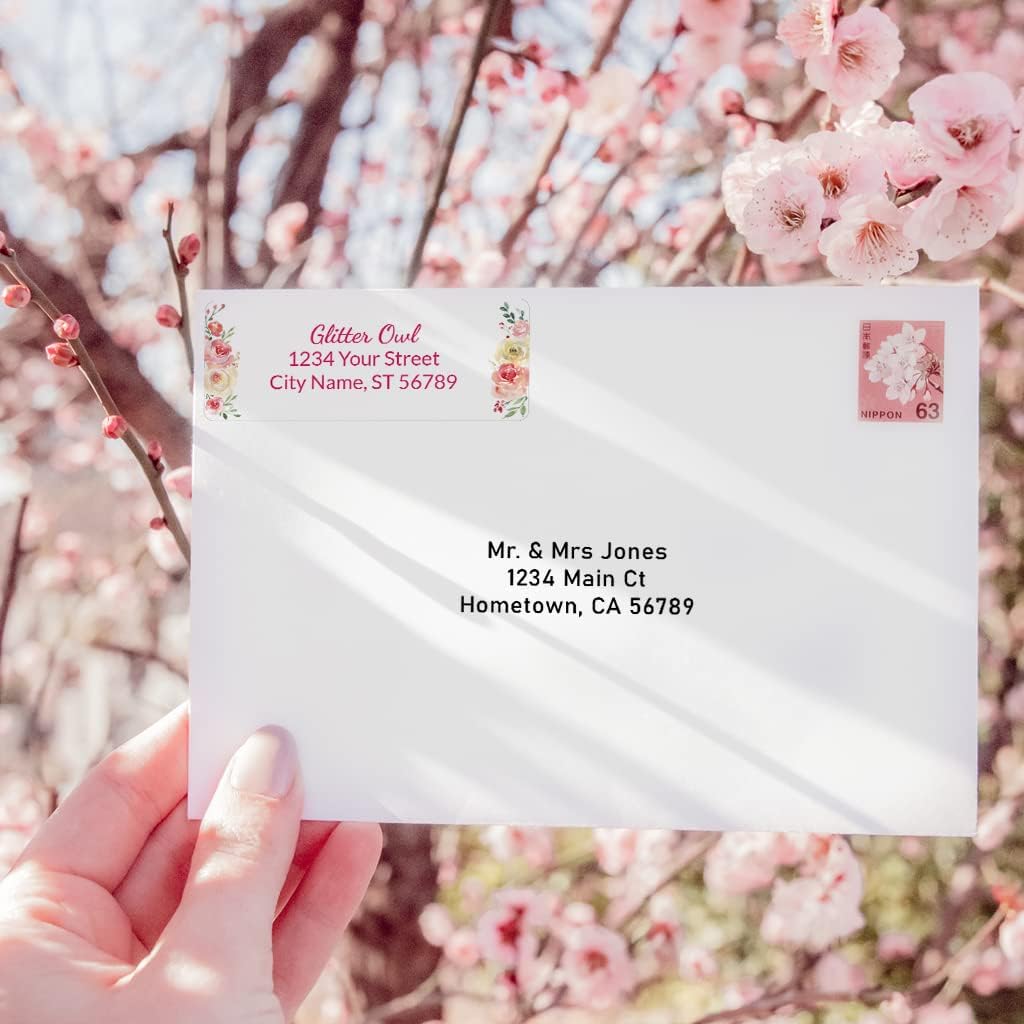 Personalized Return Address Labels Floral - Set of 120 Custom Mailing Labels for Envelopes, Self Adhesive Flat Sheet Rectangle Personalized Name Stickers (Blush Pink)