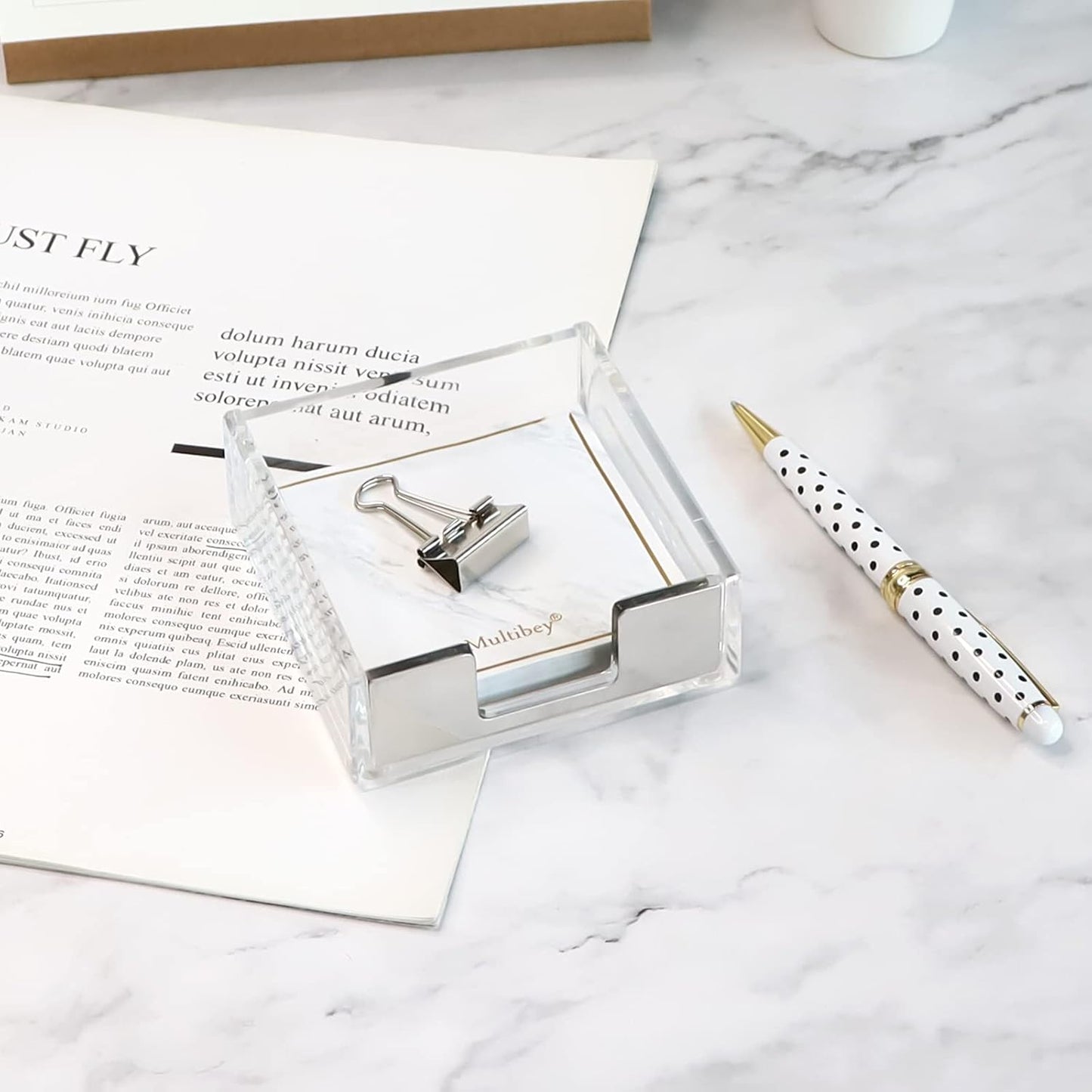 MultiBey Sticky Notes Memo Pad Holder Dispenser Silver Acrylic Transparent Sticky Note Pad Desk Supplies Organizer Accessories for Office Home Schools (Silver)