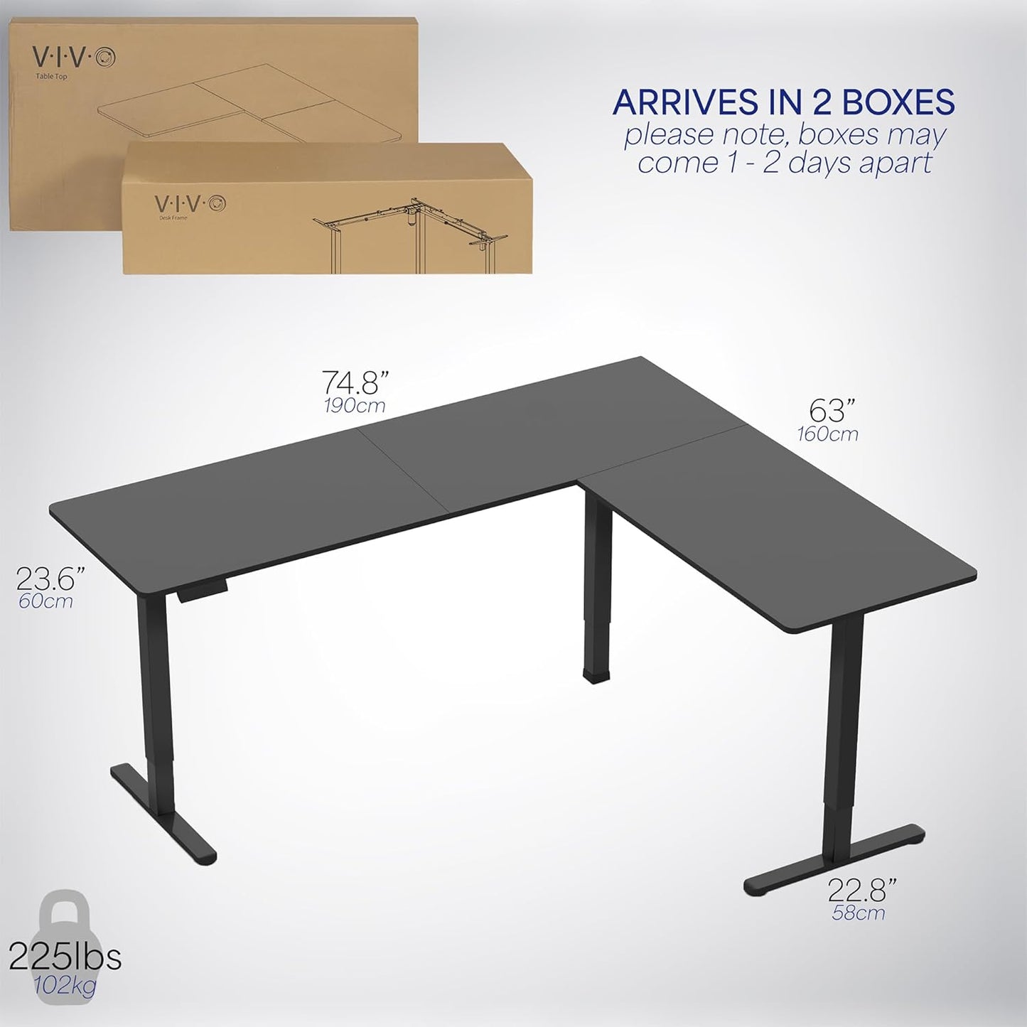 VIVO Electric Corner L-Shaped 75 x 63 in Standing Desk, Memory Height Adjustment, Black Top Black Frame, DESK-E3CTB-75