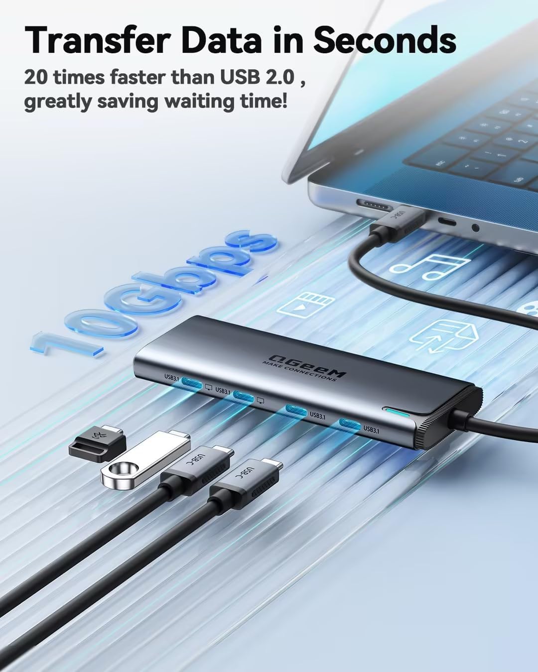 QGeeM USB C Hub,Multiple Converter Adapter 5 in 1,Type C Splitter Extender with Single 8K,Dual 4K/60Hz,10Gbps Data Transfer,PD 100W,for MacBook Pro,iMac,HP(M1/M2 only 1 Display