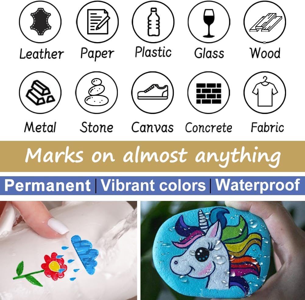 Overseas Red Paint Pens Permanent Markers 24 Pcs, Oil Based Paint Markers Set, Quick Drying, Waterproof, Medium Tip Marker Pens for Metal, Rock, Wood, Plastic, Canvas, Glass, Stone, Rubber, Paper