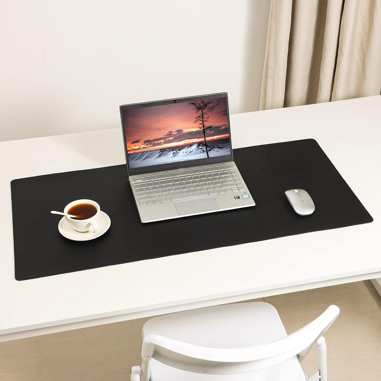 Leather Desk Pad,Wolaile 36x17 inch Large Mouse Pad,Waterproof Non-Slip Writing Desk Blotter,Computer Mat Desktop Protector for Office Home,Black