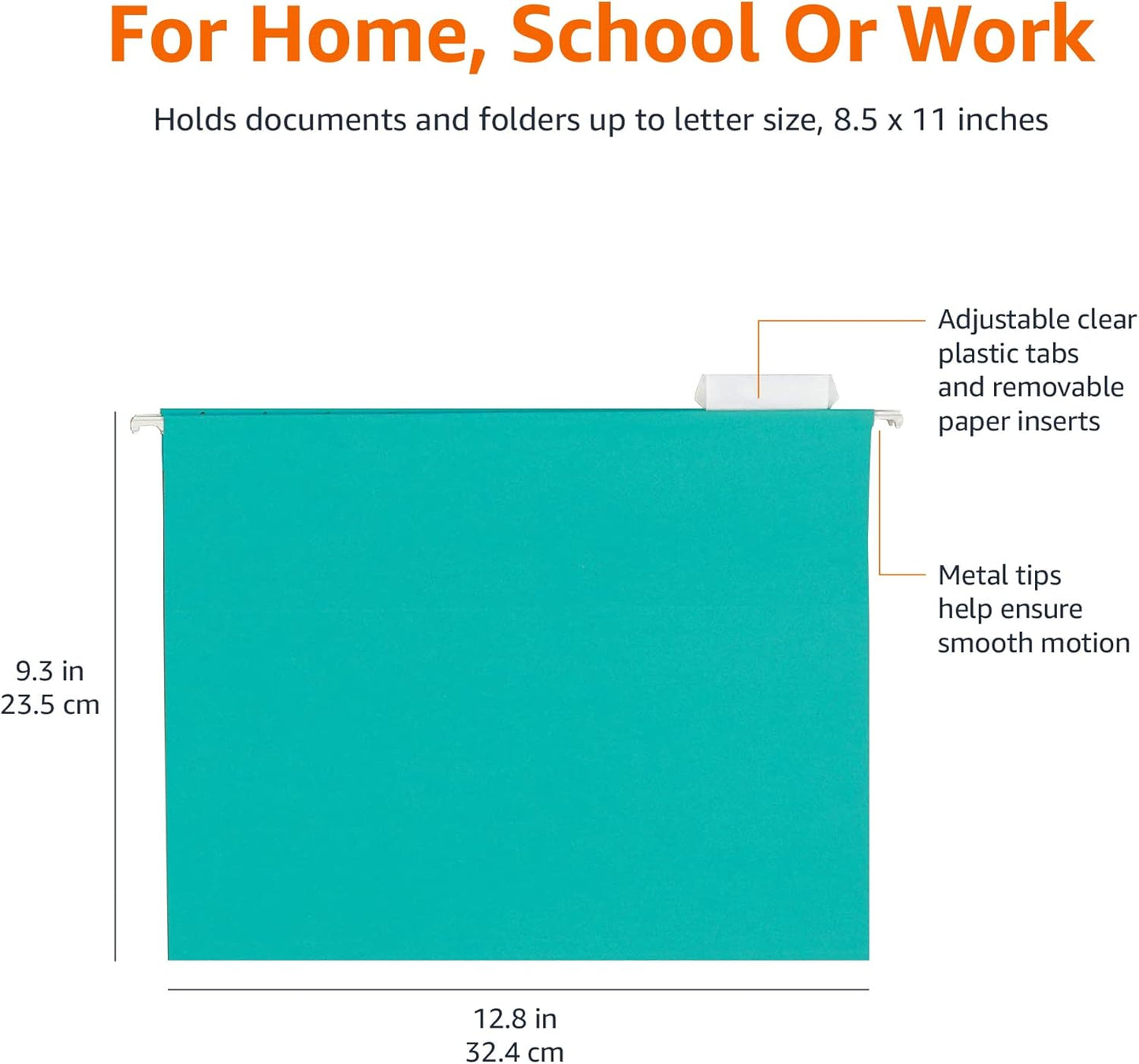 Amazon Basics Hanging File Folders, Letter Size, Aqua, 25-Pack