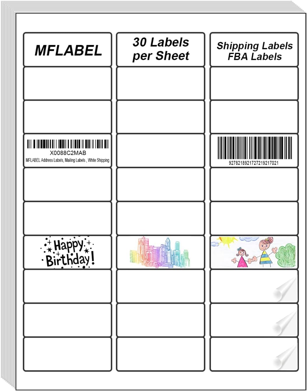 MFLABEL Address Label, 1" x2-5/8 Mailing Sticker, 30-UP White Shipping Labels for Inkjet or Laser Printer, 300000 Sticker Labels (10000 Sheets), 30 Label per Sheet