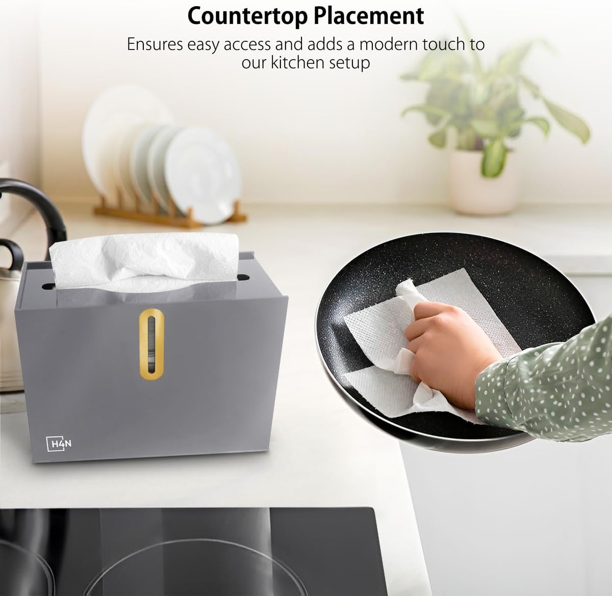 H4N Multifold Hand Paper Towel Dispenser Countertop, Compact Design, Single Sheet Dispensing for Home and Commercial Use, Gray