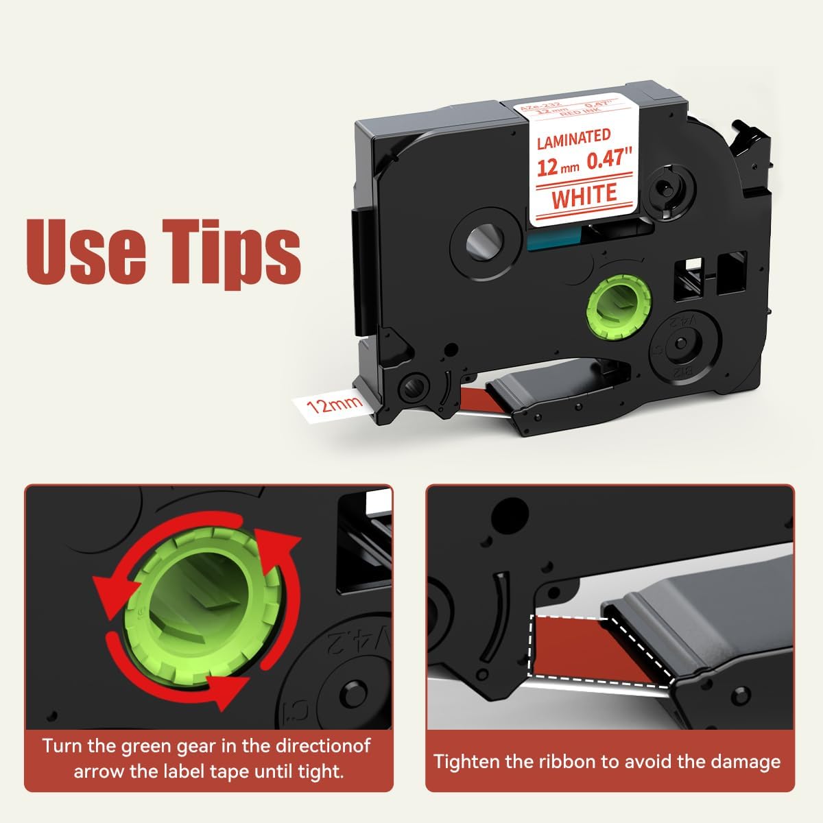 Labelife TZe-232 Replace for Brother P Touch Label Tape Red on White TZe232 TZe TZ Tape 12mm 0.47 1/2 Laminated Work for Brother PT D210 H110 D600 1230PC Label Maker, 4 Pack