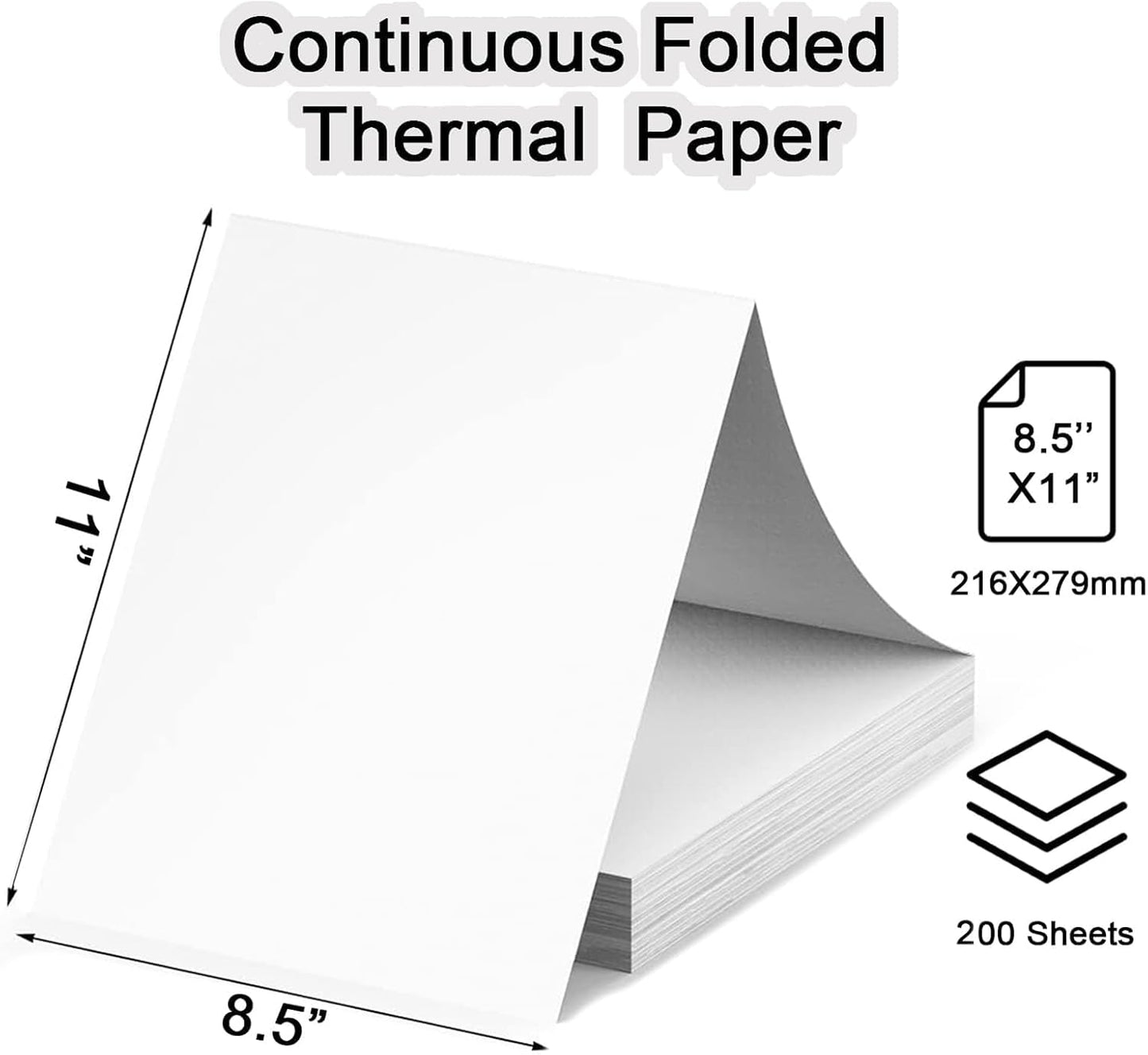200 Sheets, Thermal Printer Paper 8.5 x 11 Inch, Folded US Letter Size, Suitable with Most Thermal Portable Printer, Such IOO.., Munb.., Jad.., Hpr.., Phome.., Quick-Drying, Waterproof(Keep 3 Years)