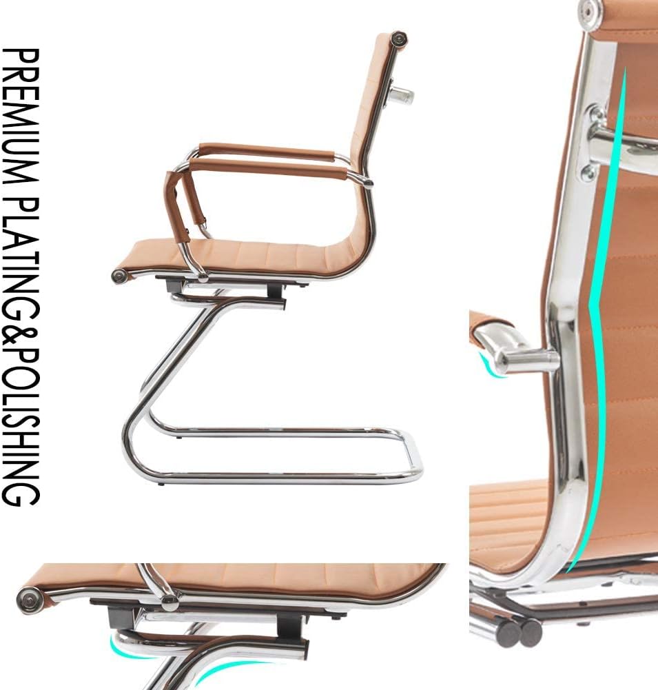 Office Desk Chair Set of 8,No Wheels PU Leather Computer Chairs Mid Back Guest Chairs with Seld Base for School/Reception/Conference/Waiting Room,Terracotta