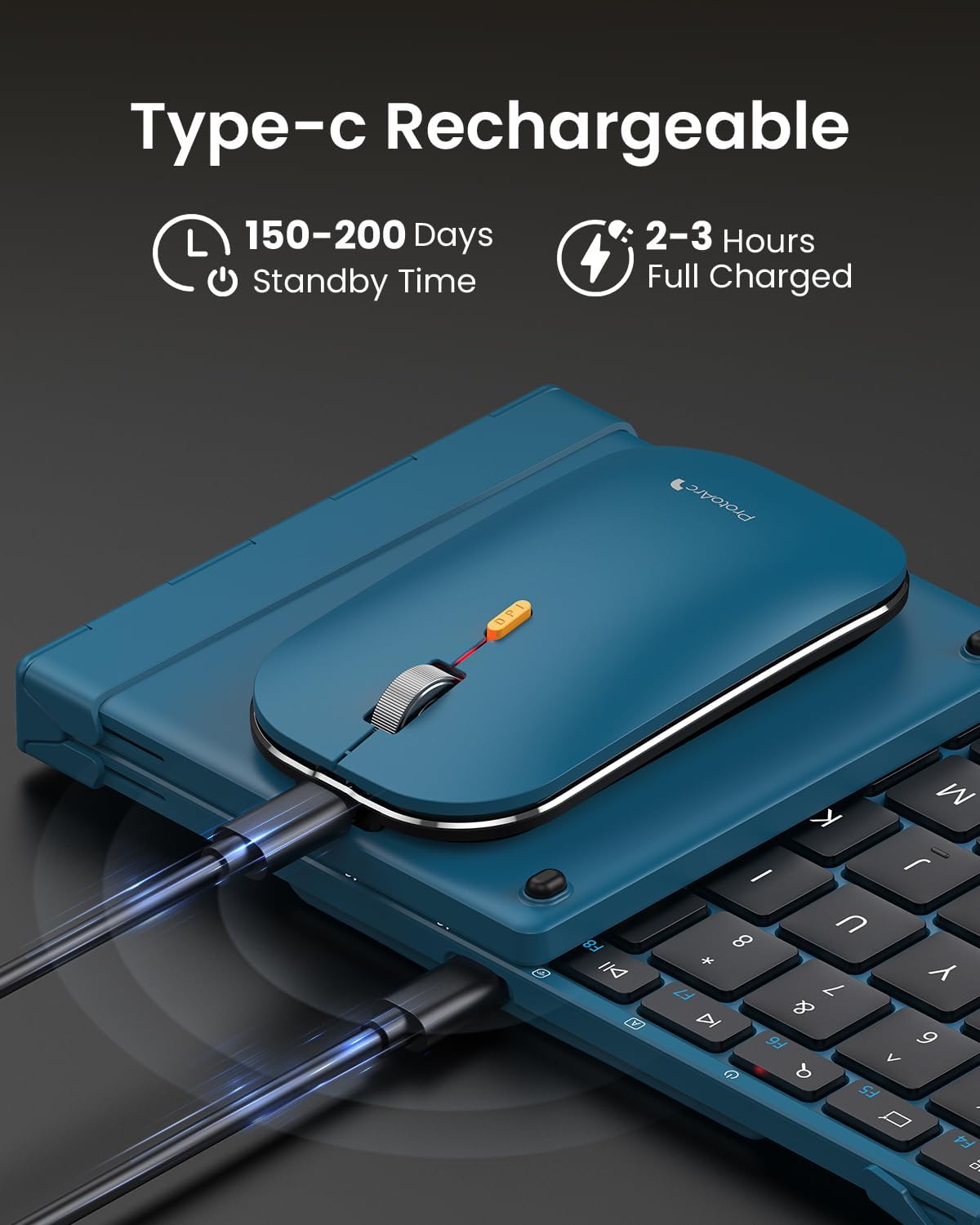 ProtoArc Foldable Keyboard and Mouse, XKM01 True Full-Size Folding Wireless Keyboard Mouse Combo for Business Travel, a Portable Office Suite On-The-Go, Compatible with Laptop iPad Tablet - Blue