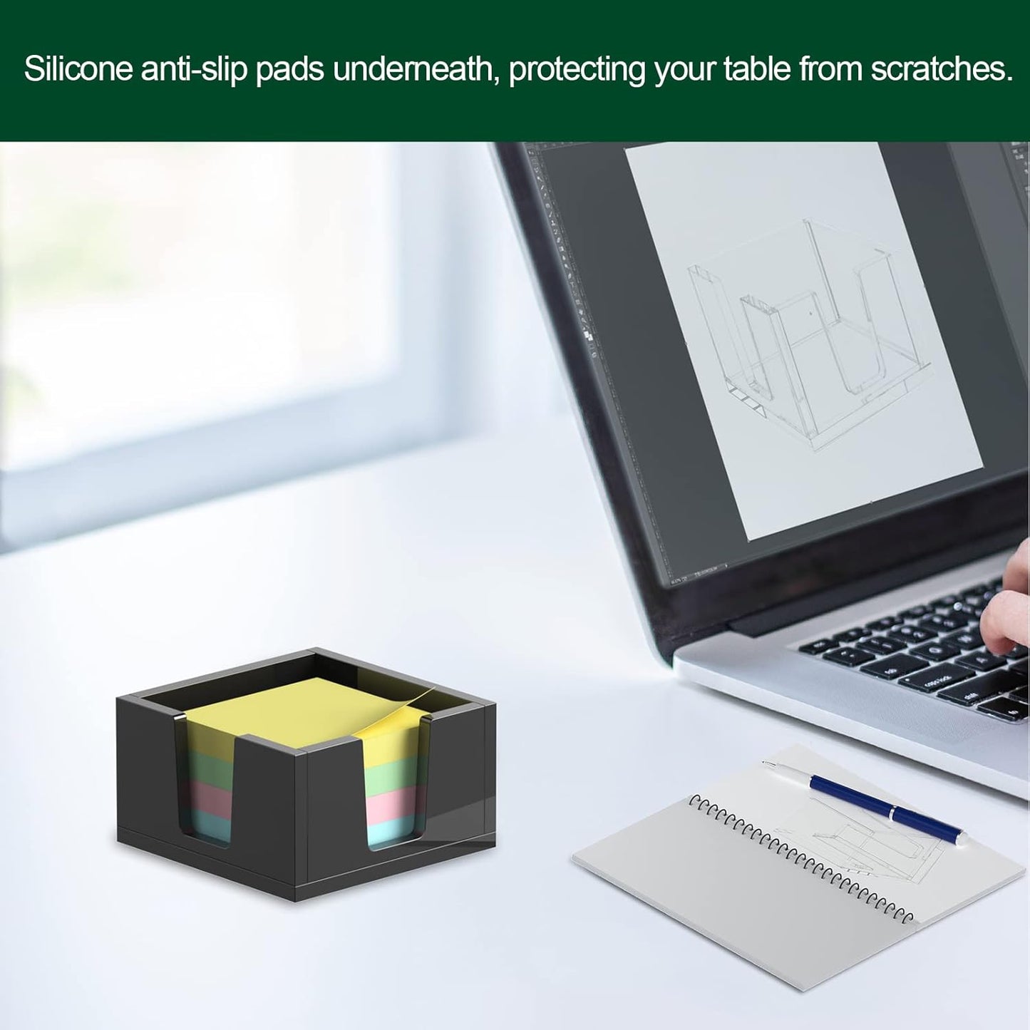 Acrylic Sticky Note Holder, Self-Stick Note Pad Holder W/O Pads - Note Dispenser Memo Pad Holder Desk Organizer for School Office Home (3''x3'' Black)