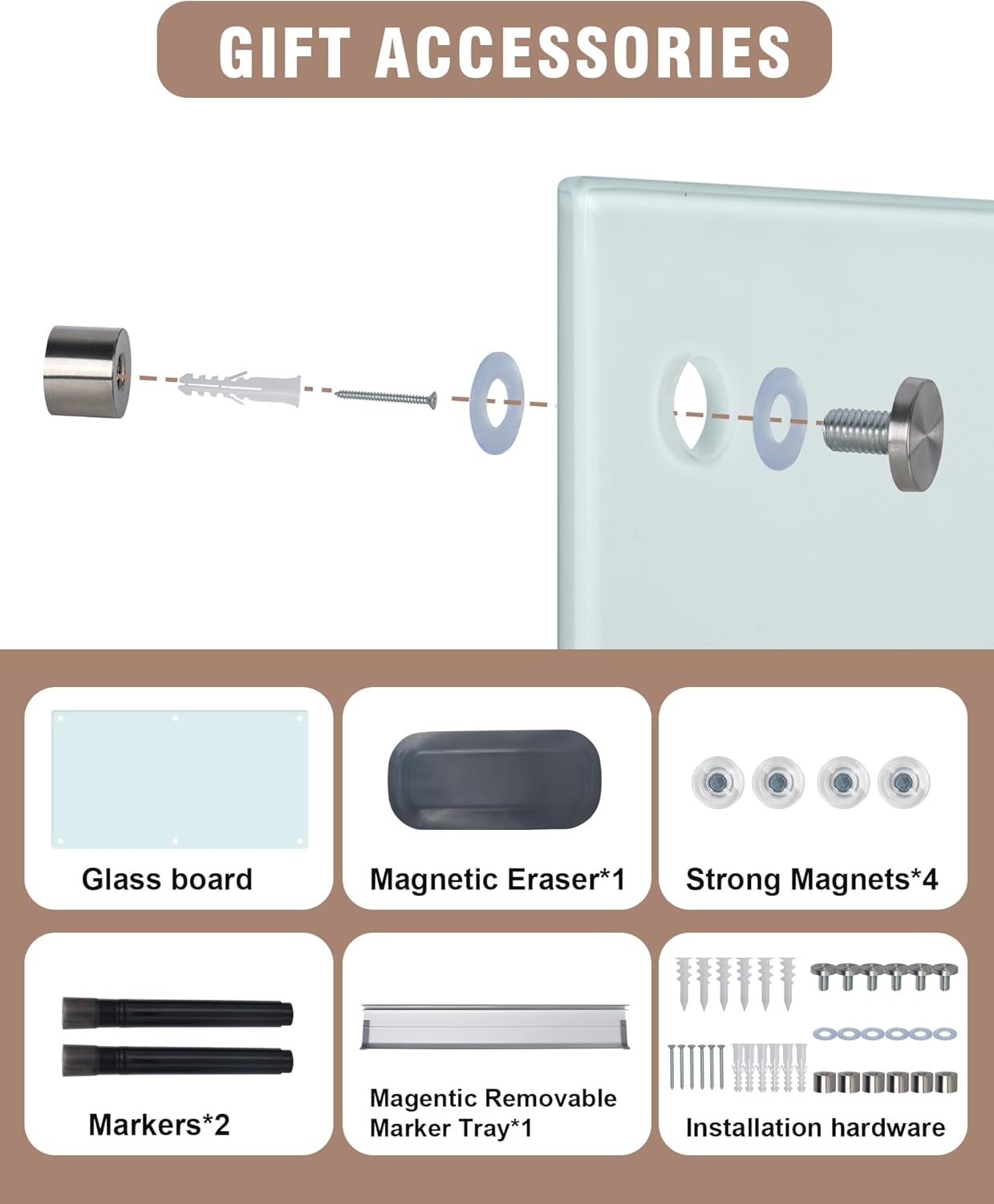 Magnetic Glass Whiteboard,72"x48" Wall Mounted Frameless Dry Erase Board for Office, Home & School White