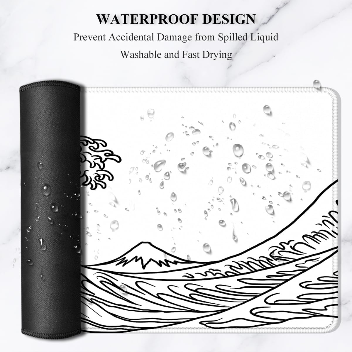 Auhoahsil Large Mouse Pad, XXL Gaming Mousepad, Desk Mat for Desktop, Thick Rubber, Big & Long Size, Stitched Edges, Full Desk Pad for Laptop & Computer, Extended 35.4 x 15.7 in, White Great Wave