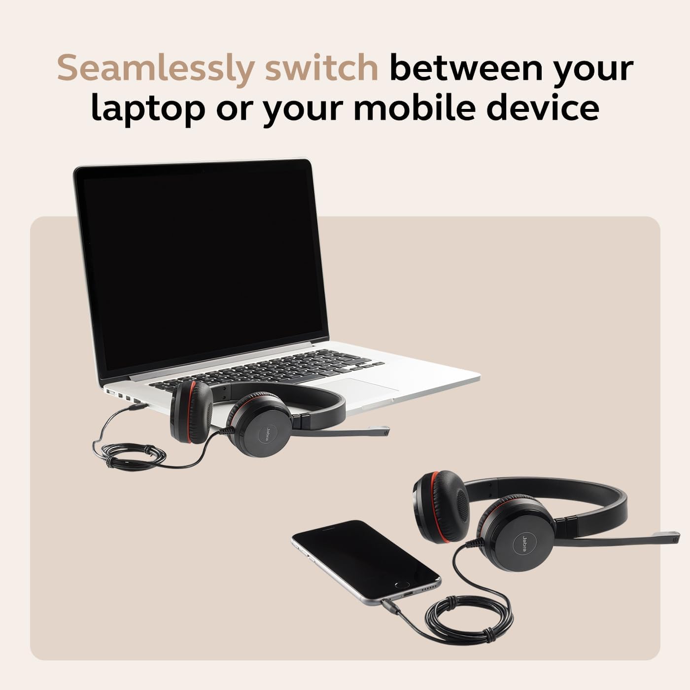 Jabra Evolve 30 II Wired Dual-Ear Headset with Mic for Work - 3.5mm Jack or USB-A/USB-C Connectivity, Computer Headset with Noise-Cancelling Microphone, Works with Online Meeting Platforms - Black