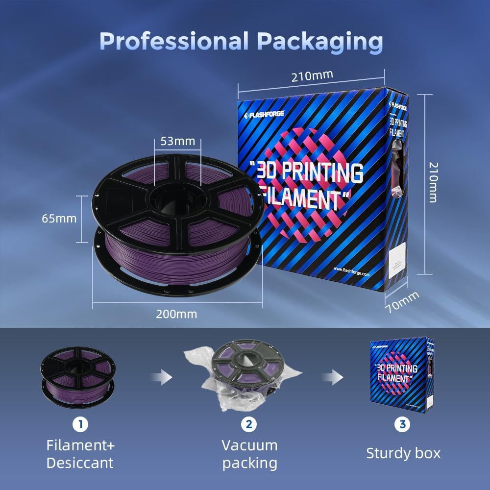 FLASHFORGE Carbon Fiber PLA Filament 1.75mm, Carbon Fiber Reinforced PLA 3D Printer Filament, 1KG Spool Dimensional Accuracy +/- 0.02mm, High Strength & High Abrasion-Resistance (Iris Purple)