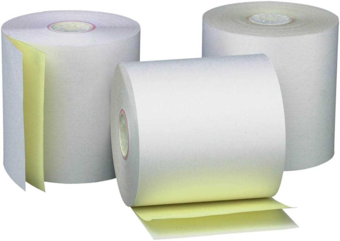 AM-Ink Two Ply Carbonless POS Receipt Paper Rolls 3" x 90' 2-Ply White/Canary - 50 Rolls
