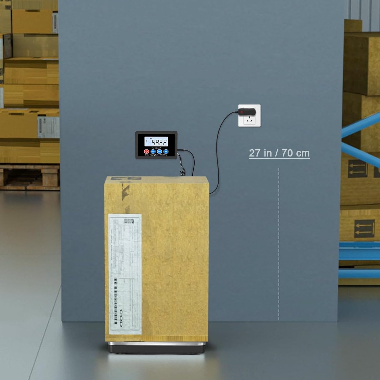 Fuzion Shipping Scale 440lb x 10g Accuracy, Postal Scale with Hold/Tare, Digital Shipping Scale for Packages Small Business, Luggage, Battery & AC/DC Adapter