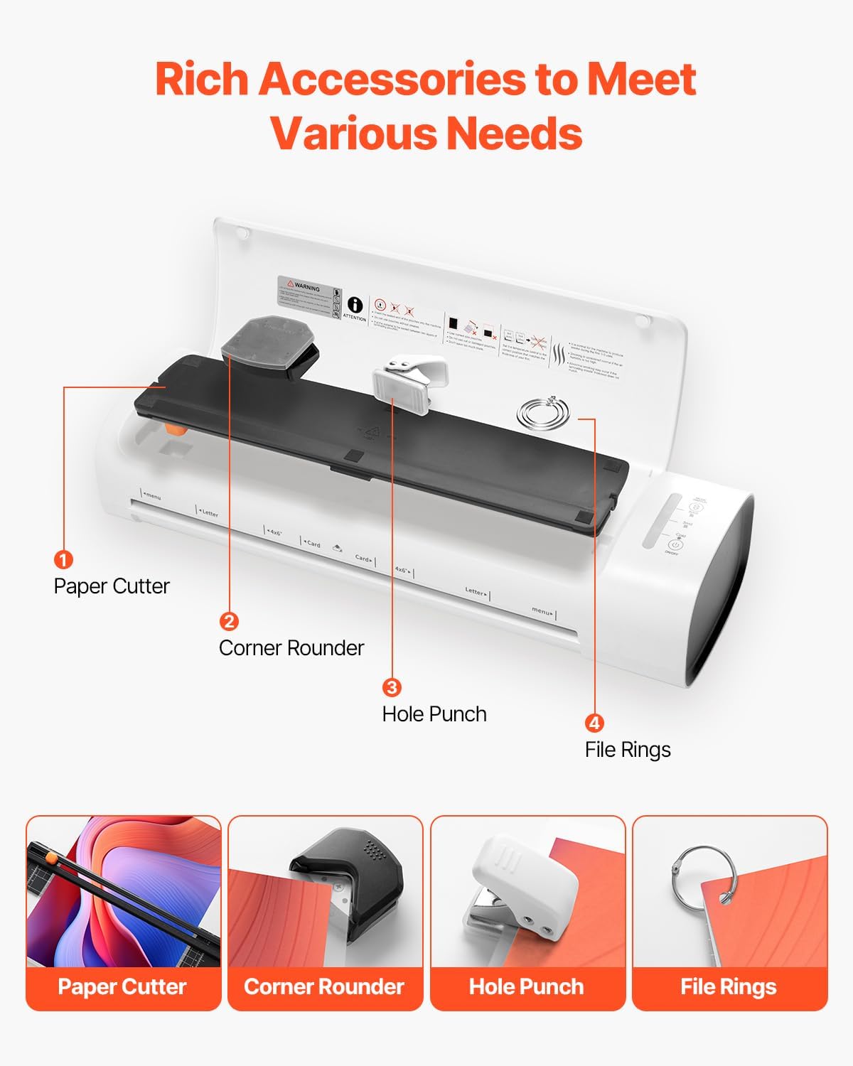 VEVOR Laminator Machine, Cold and Hot Laminator for Max A3 Paper Size, 1 min Quick Warm Thermal Laminator, 3-5 mil Thickness, Ideal for Home, Office, Business, or School Supplies, White + Grey