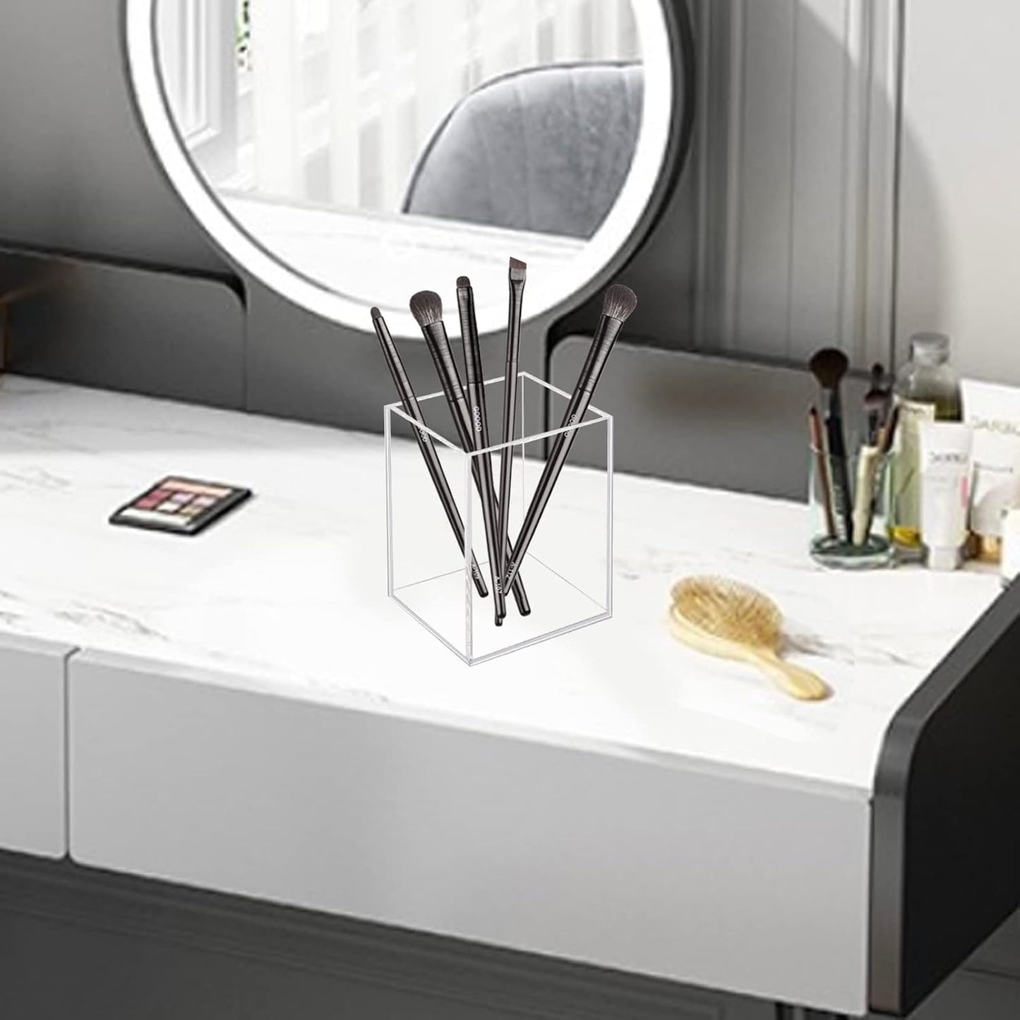 2 Pack Acrylic Pen Pencil Holder, Clear Makeup Brush Holder Cup Storage Office Desktop Desk Table Stationery Organizer