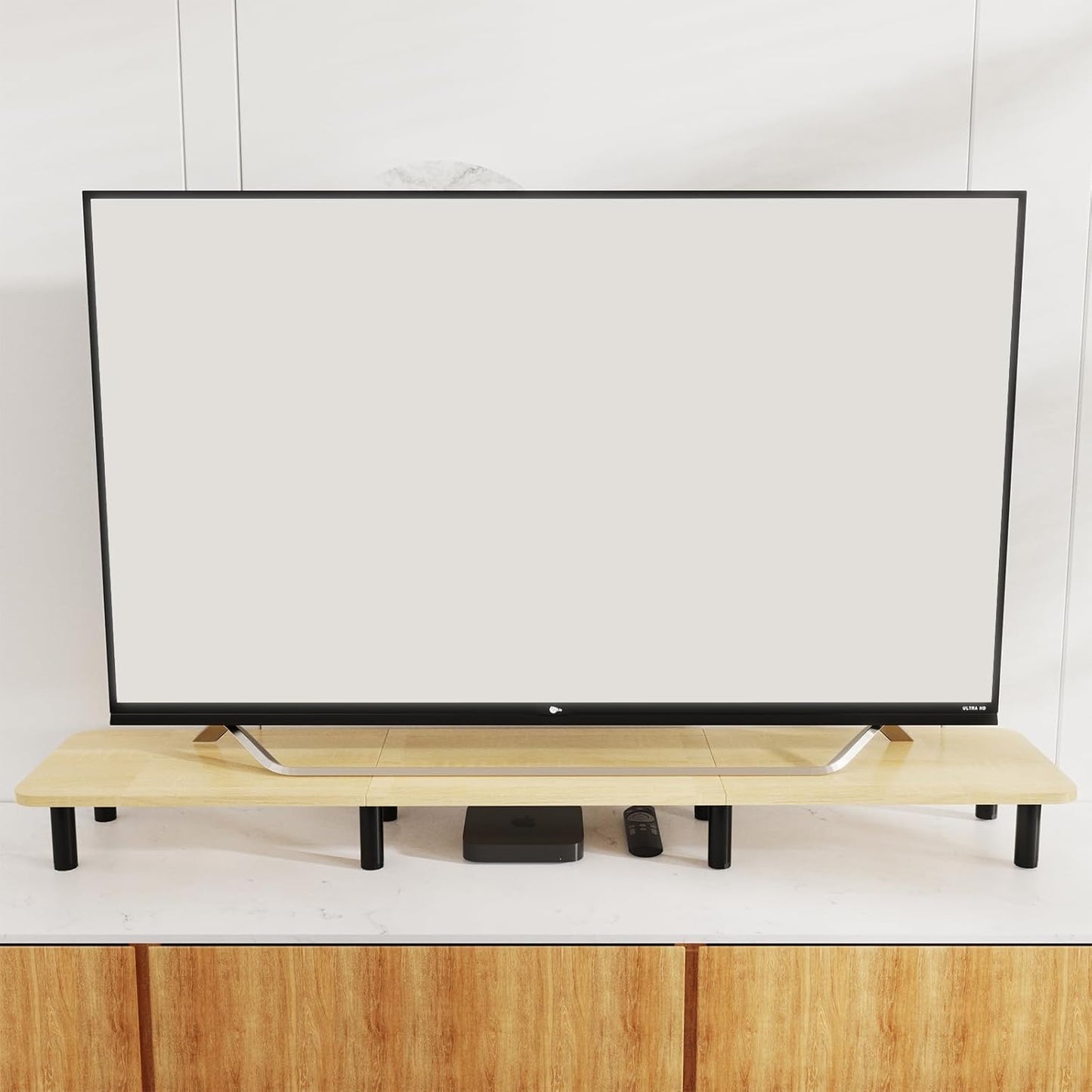 Large Extra Long Monitor Stand Riser 43.7in,Dual Monitor Riser, Wide TV Stand for 2 Monitors, Wood & Steel Leg Adjustable Height Desktop Riser, Home Office Organization. (Natural)