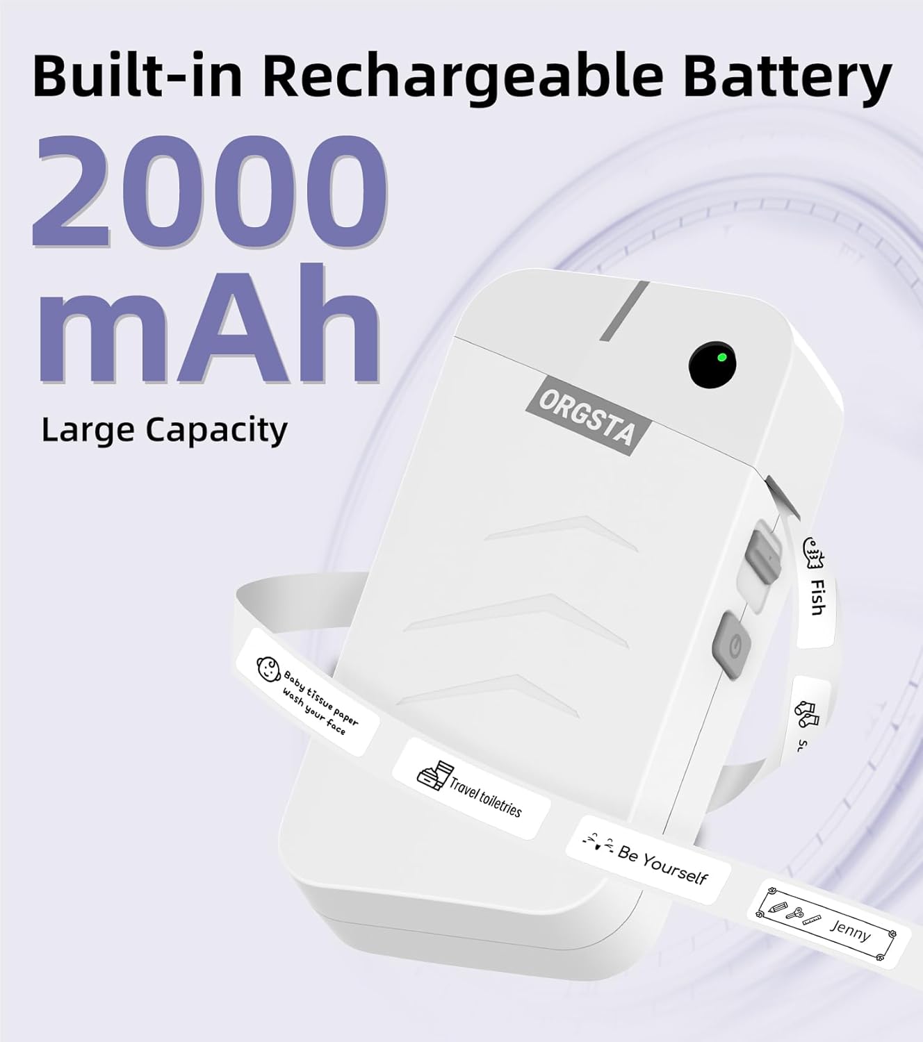 ORGSTA S001 Label Maker Machine with Tape, Portable Bluetooth Label Maker for Home and Office Organization, Thermal Label Printer Mini Sticker Maker with Multiple Templates, White