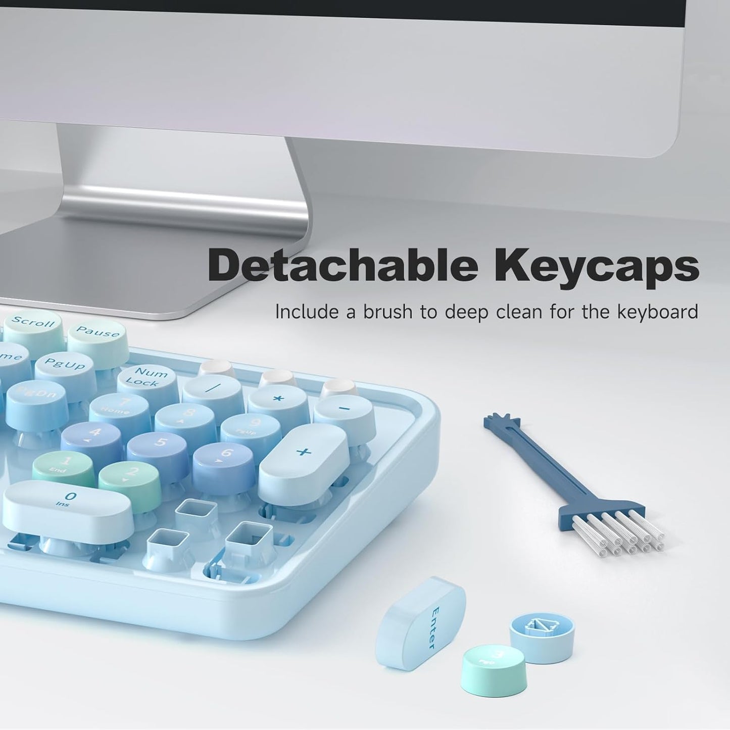 MOFII Keyboard Wired Large Print, Computer Keyboard Plug Play, Colorful Retro Round Typewriter Keyboard with Numeric Keypad and Media Hotkey for Windows PC Laptop (Pale Blue)