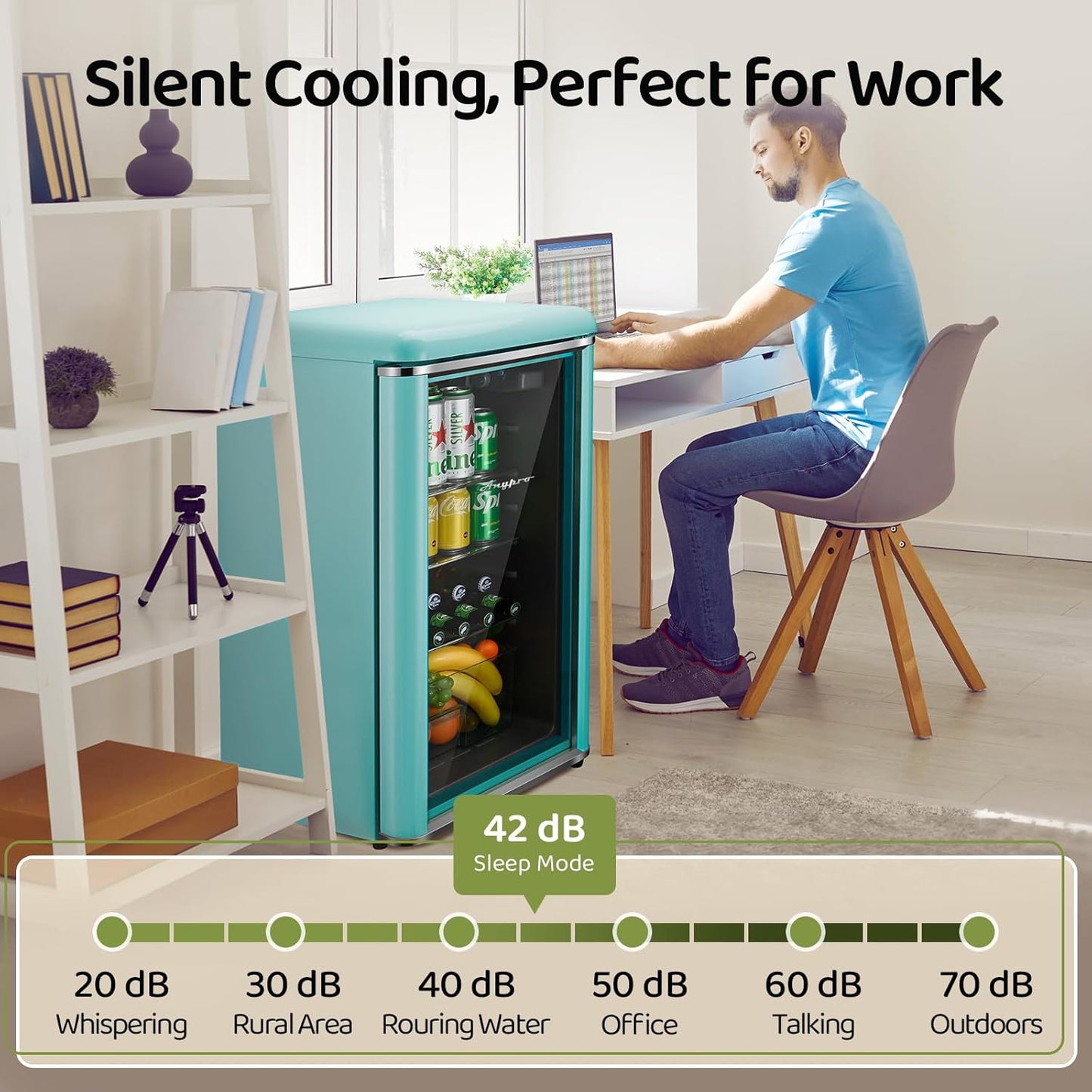 4.9 Cu.Ft Beverage Refrigerator Cooler with Double Tempered Glass Door, 120 Can Wine Drink Beer Retro Small Mini Fridge for Office Bedroom Bar with 7 Temperatures, Adjustable Shelves, Blue