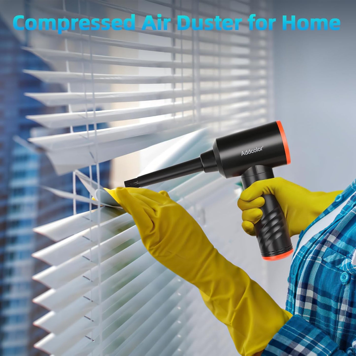 Compressed Air Duster 6000mAh Battery - Electric Air Duster Addcolor AD-38 Keyboard Cleaner for Office-3 Adjustable Wind Speeds with LED Light, Cordless & Reusable Canned Air Duster for Computers