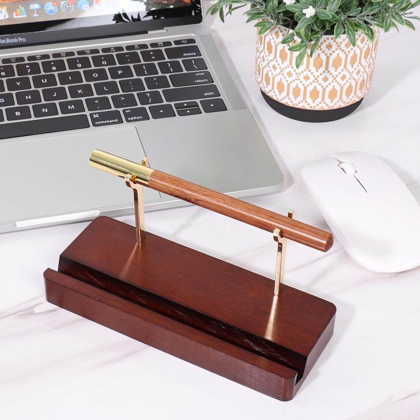 Pen Holder Desk Organizers and Accessories Desk Decor ,Exquisite Wooden Pen Holder ,with a Cool Pen and Two Refills for Office and Home (Style A)