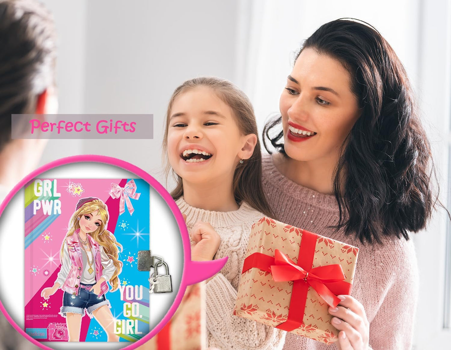 Girls Diary with Lock for Kids, 7x5.25 Inches 160 Lined Pages Secret Pink Girly Notebook for Girls Journal with Lock for Kids Pre School Writing Drawing Cute Girls Gifts for Birthday