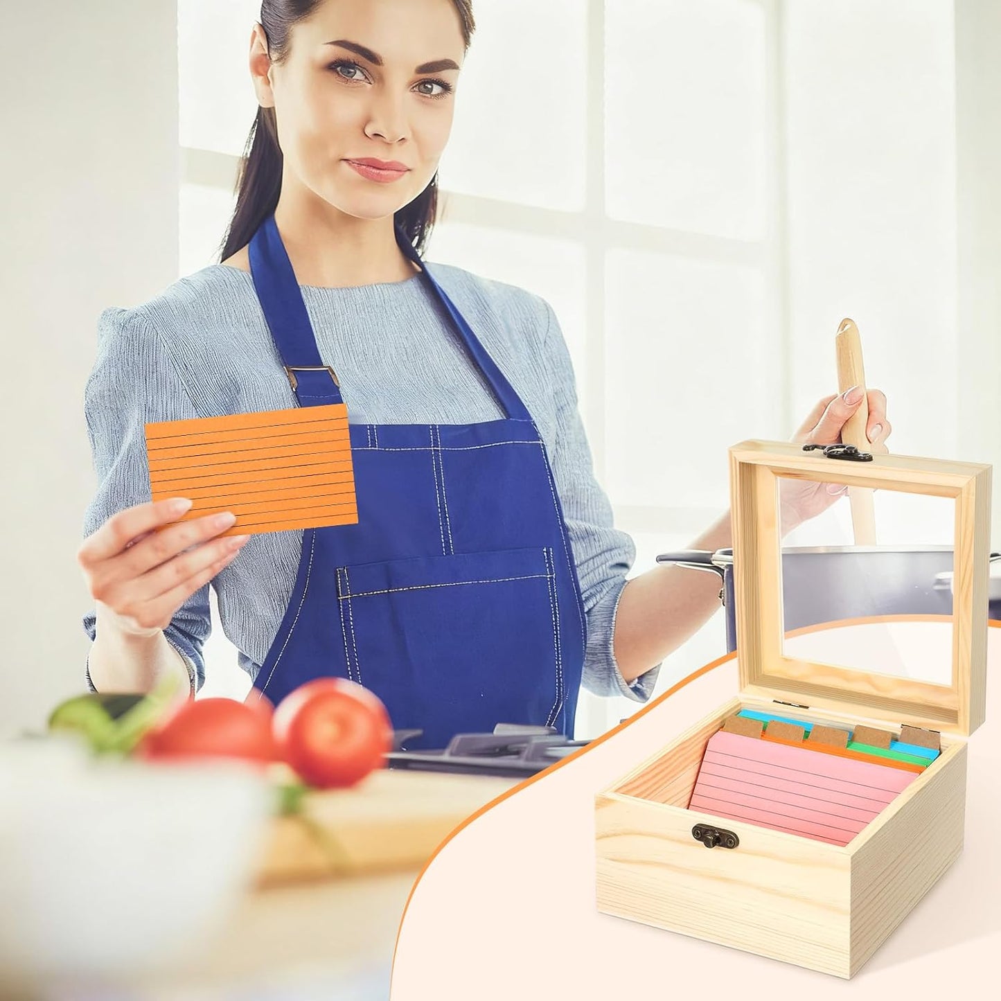 Kathfly 3 x 5 Inch Index Card Holder Set, 230 Pcs Heavy Note Index Cards Large Capacity Wooden Recipe Box Organizer Case with Dividers Flash Card Holder for Office, Home and School