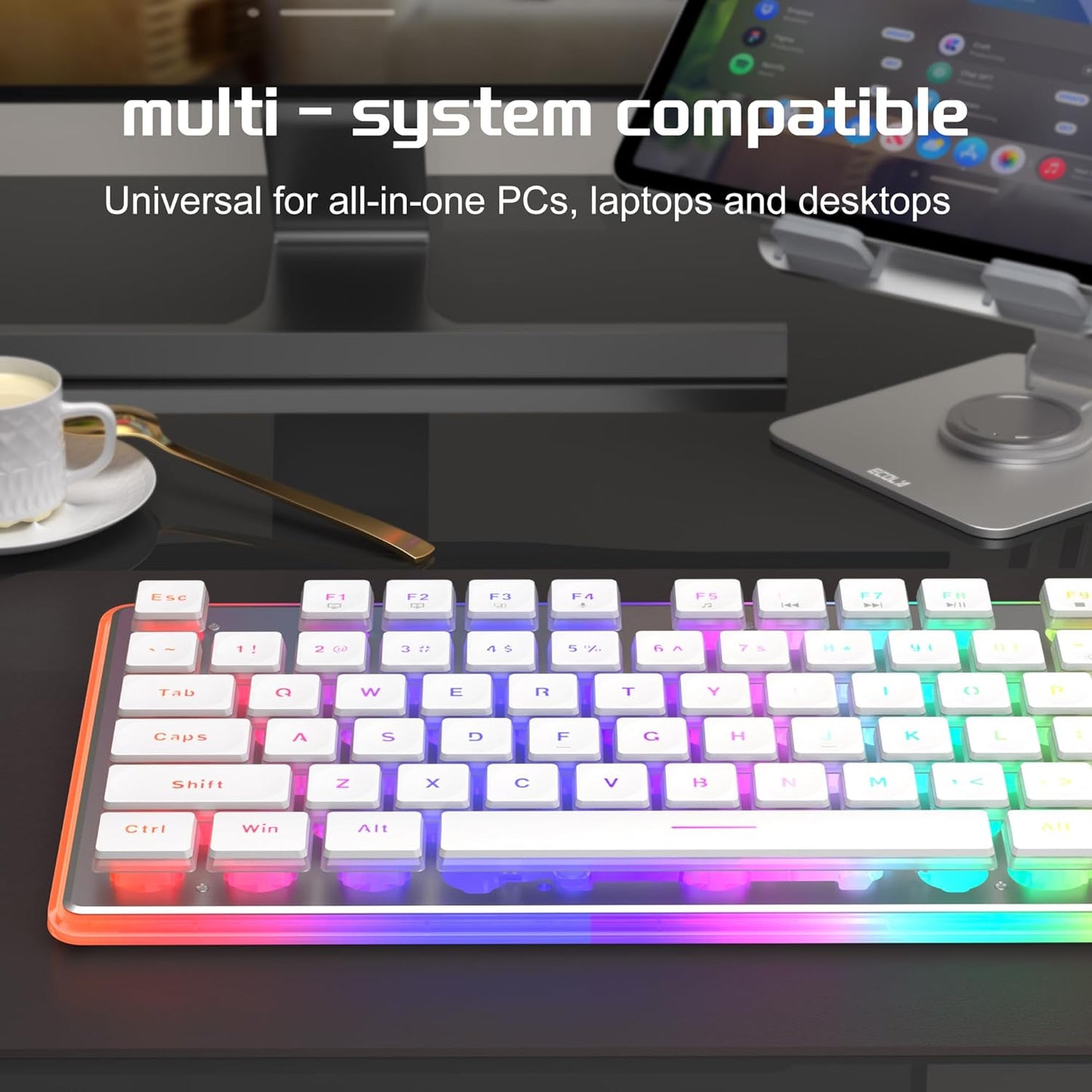 Camiysn Gaming Creamy Keyboard and Mouse, White 104 Keys RGB and 6 Speed RGB Mouse Combo, Pudding Keycaps Silent Computer Keyboard for Computer/PC/Laptop/Mac/Windows/Office
