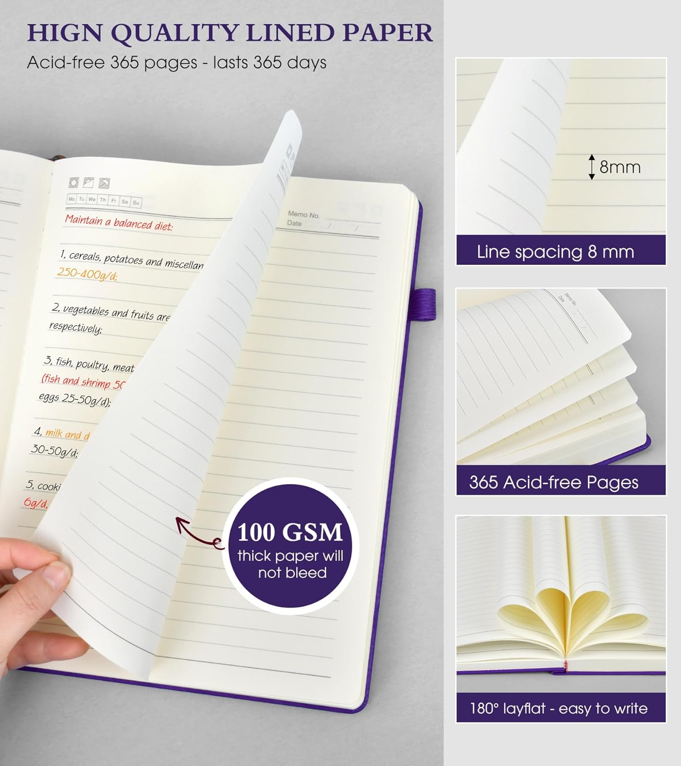 B5 Lined Journal Notebook - 365 Page Large Leather Journals for Writing Women Men,Hardcover Notebook with 100Gsm Thick Pages,Daily Diary for Travel, Work,School,College Ruled (7.6" x 10.3")