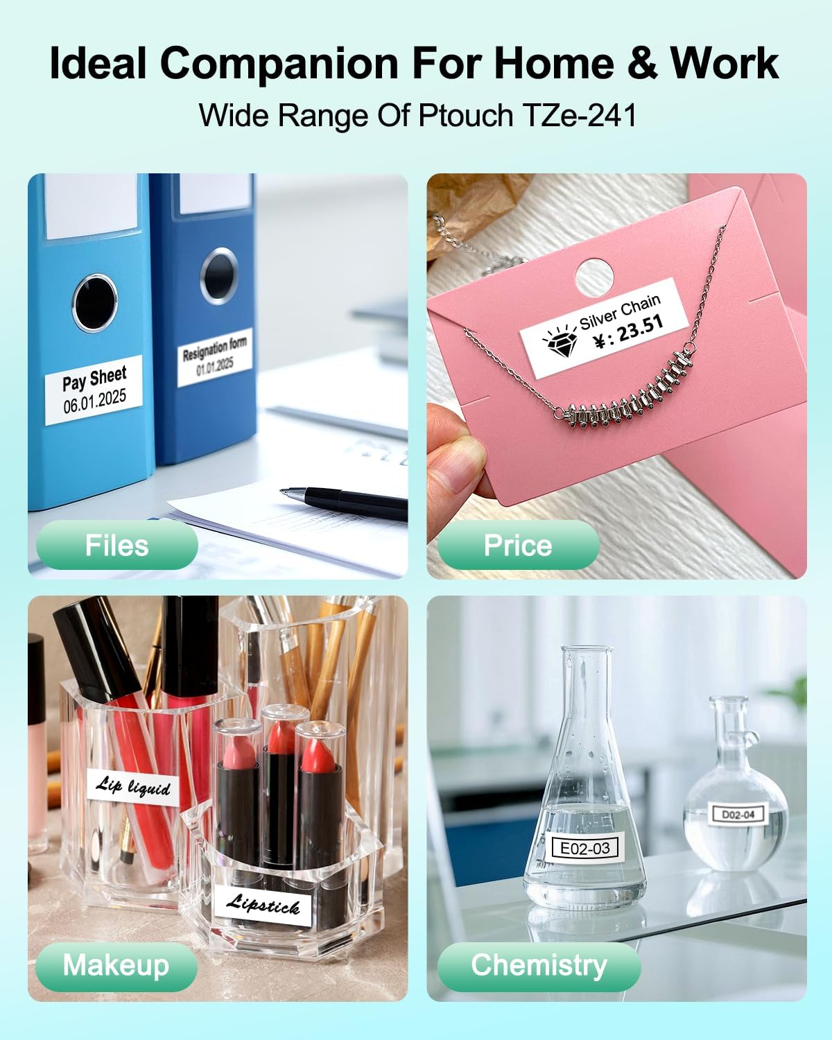 4PK Replacement for Brother TZe-241 Ptouch Label Tape 18mm 0.7 Laminated Tape for Brother PTD400 PTD410 PTD600, Black on White