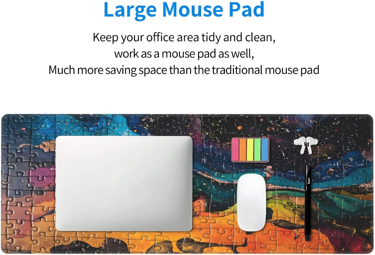 Gaming Mouse Pad Desk Pad,Extended Big Mouse Pad,31.5x11.8 Inch Long Computer Keyboard Mouse Mat Mousepad with 3mm Non-Slip Base and Stitched Edge for Gaming and Office⦠(Watercolor Puzzle)