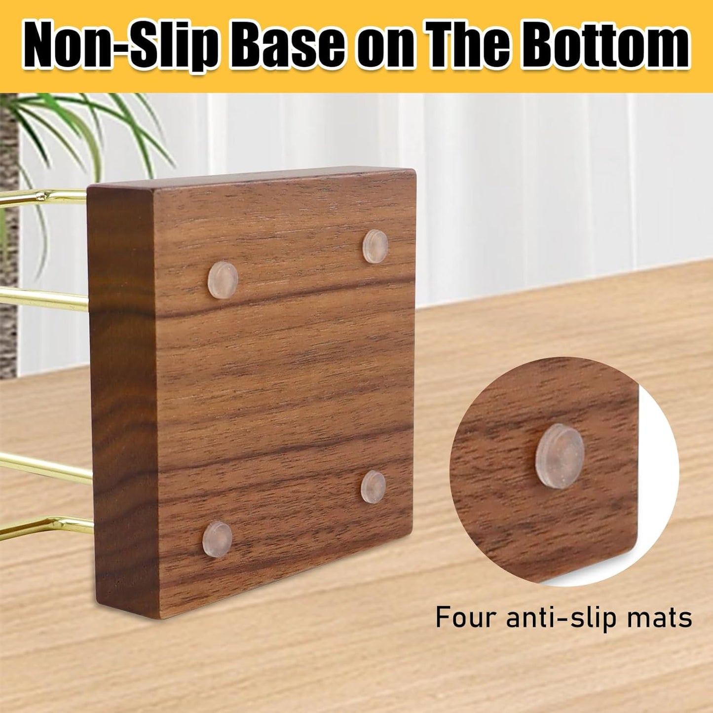 Multibey Walnut Sticky Note Holder, Self-Stick Note Pad Holder for Desk, Wood and Gold Metal Wire Notepad Dispenser, Desktop Organizer for Post Its, Office Supplies