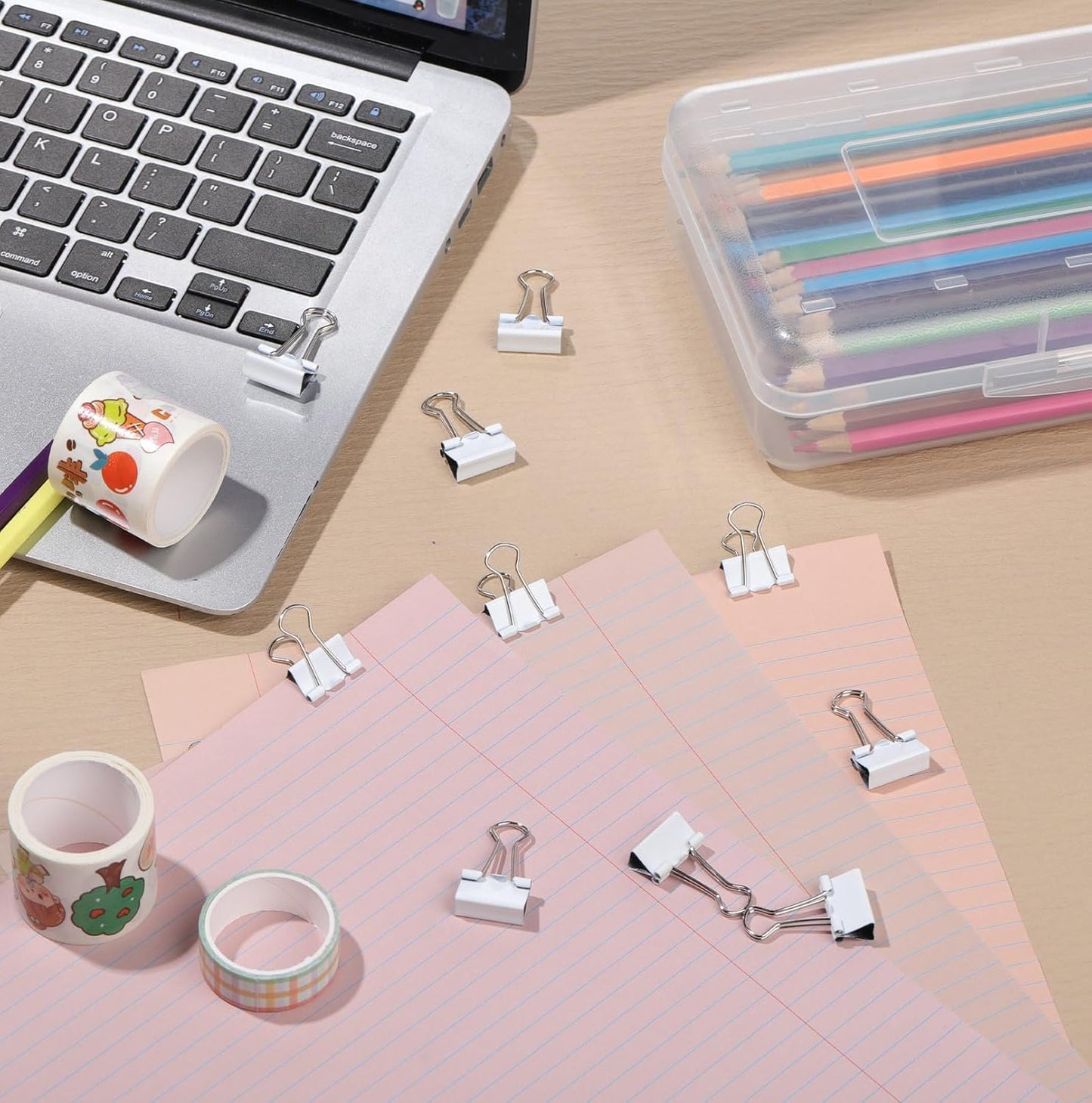 Jetec 100 Pack 0. 75in/19mm White Metal Binder Clips Bulk Medium Reusable Fold Back Binder Clips Paper Clamps Spring Steel Sturdy for Home Office School Supplies