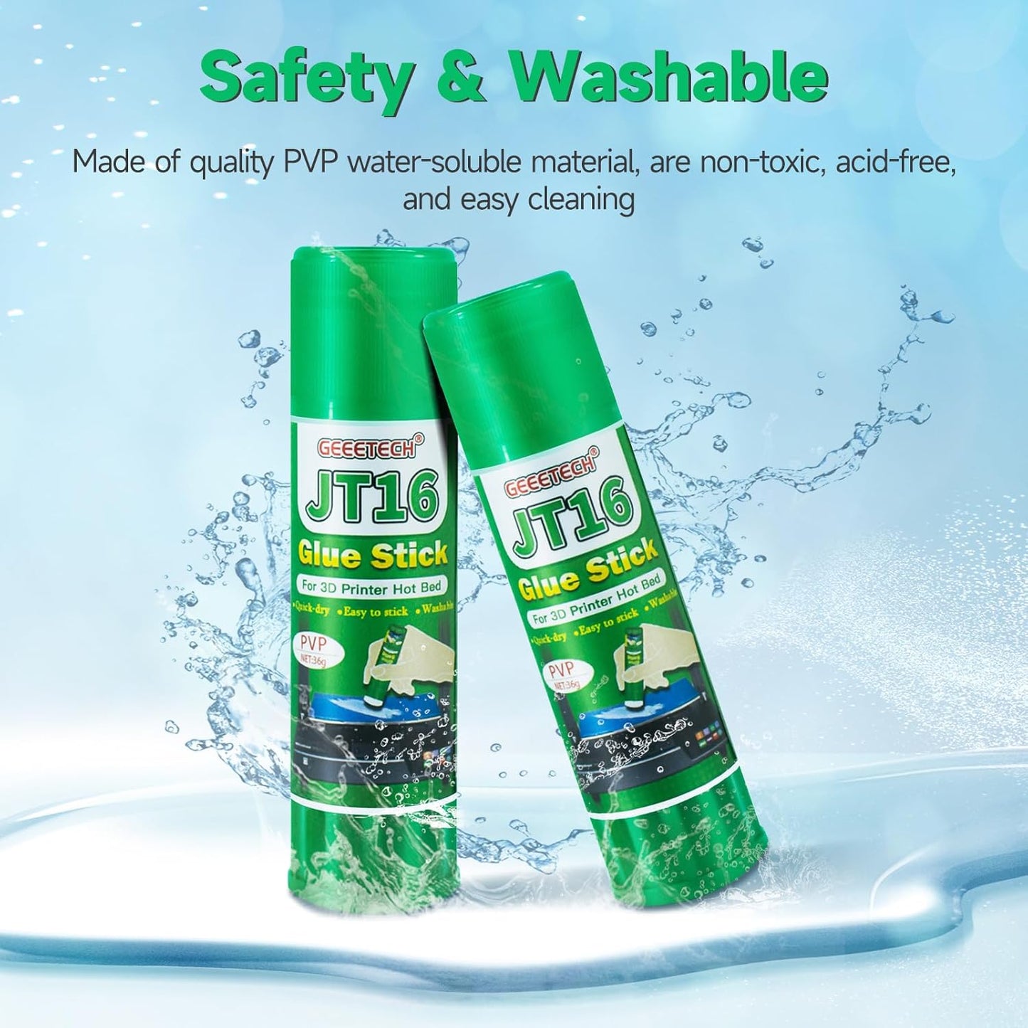 3D Printer Glue Sticks, 36 Grams Each PVP Solid Glue Sticks for Hot Bed Plate, Washable, Non-Toxic, Reduce Warping for PLA, ABS, PETG, HIPS, TPU Filament on PEI, Glass, Aluminum, Buildtak Board, 3Pcs